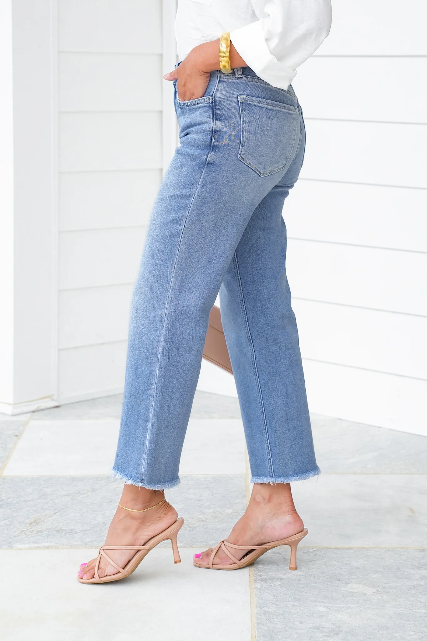 Lovervet High Rise Medium Wash Cropped Slim Wide Leg Jeans - Image 5