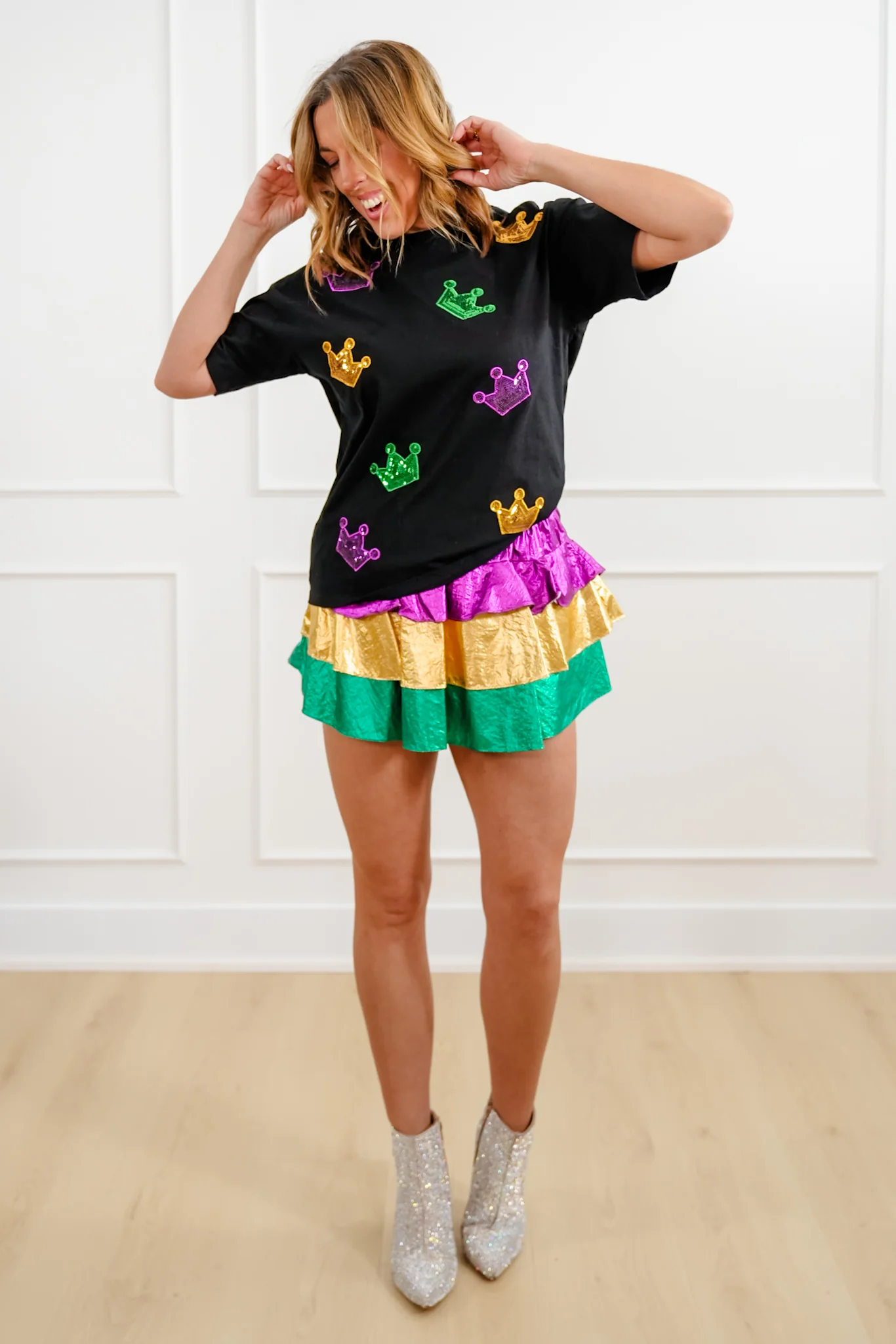 Mardi Gras Color Block Ruffle Mini Skirt - Image 4