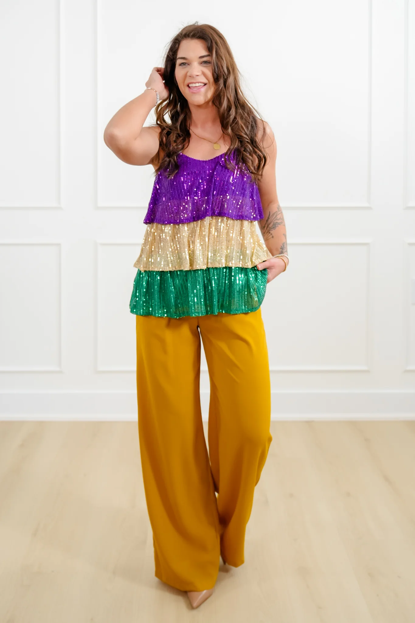 Mardi Gras Sleeveless Tiered Sequin Top - Image 2
