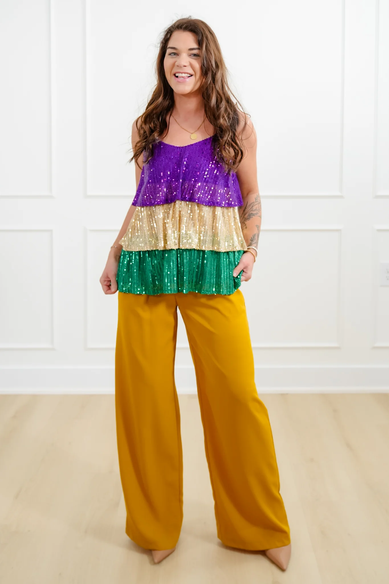 Mardi Gras Sleeveless Tiered Sequin Top - Image 5