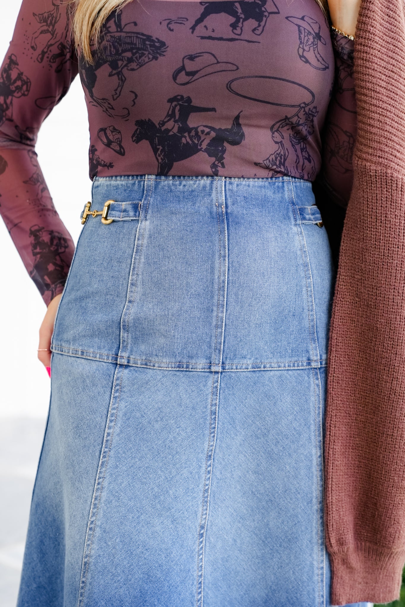 Medium Wash High Waisted Midi Skirt - Image 3