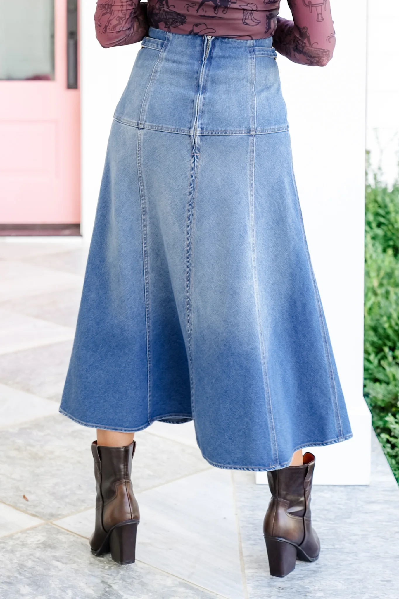Medium Wash High Waisted Midi Skirt - Image 6