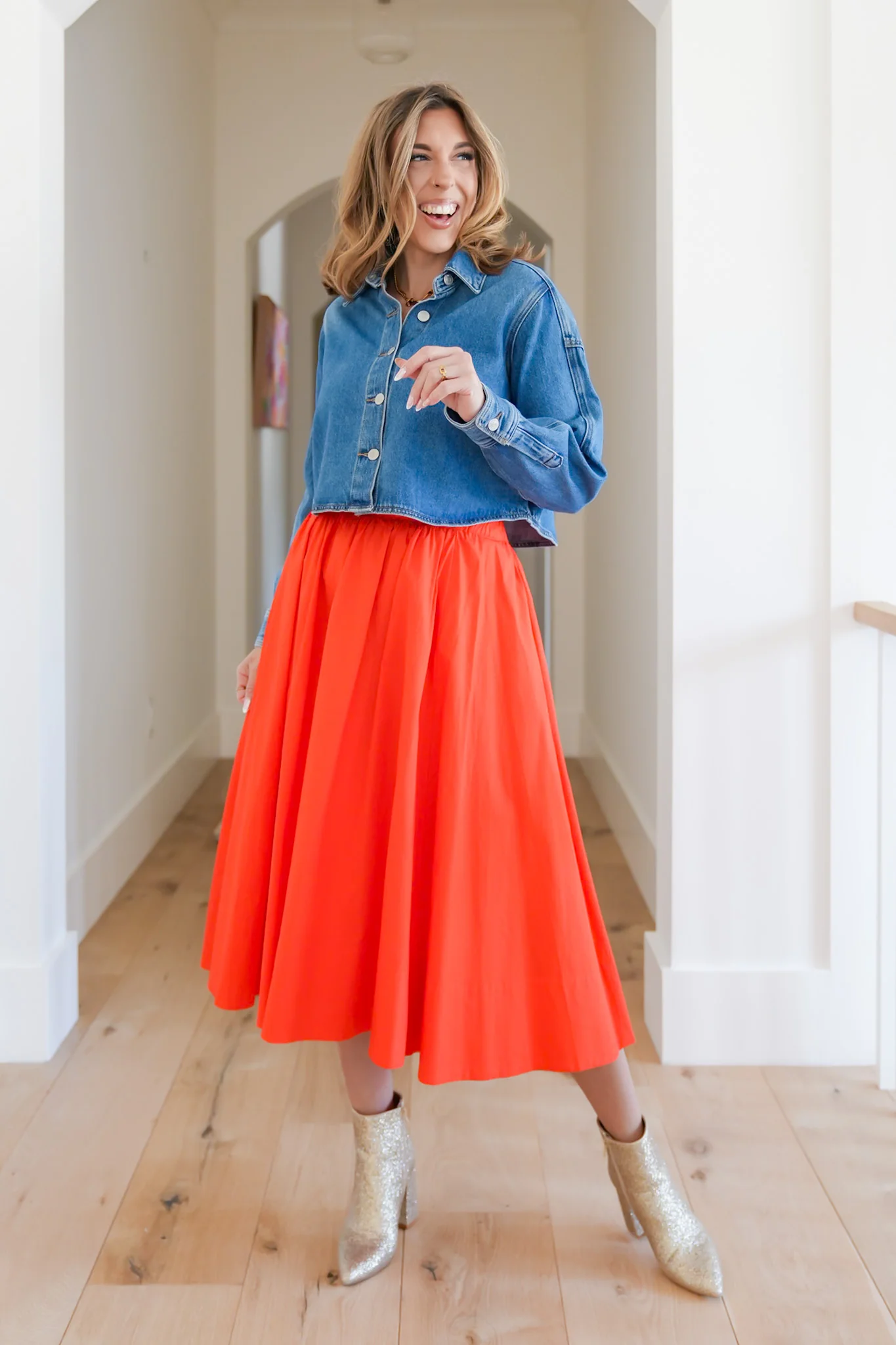 Medium Wash Long Sleeve Button Down Cropped Jacket - Image 5