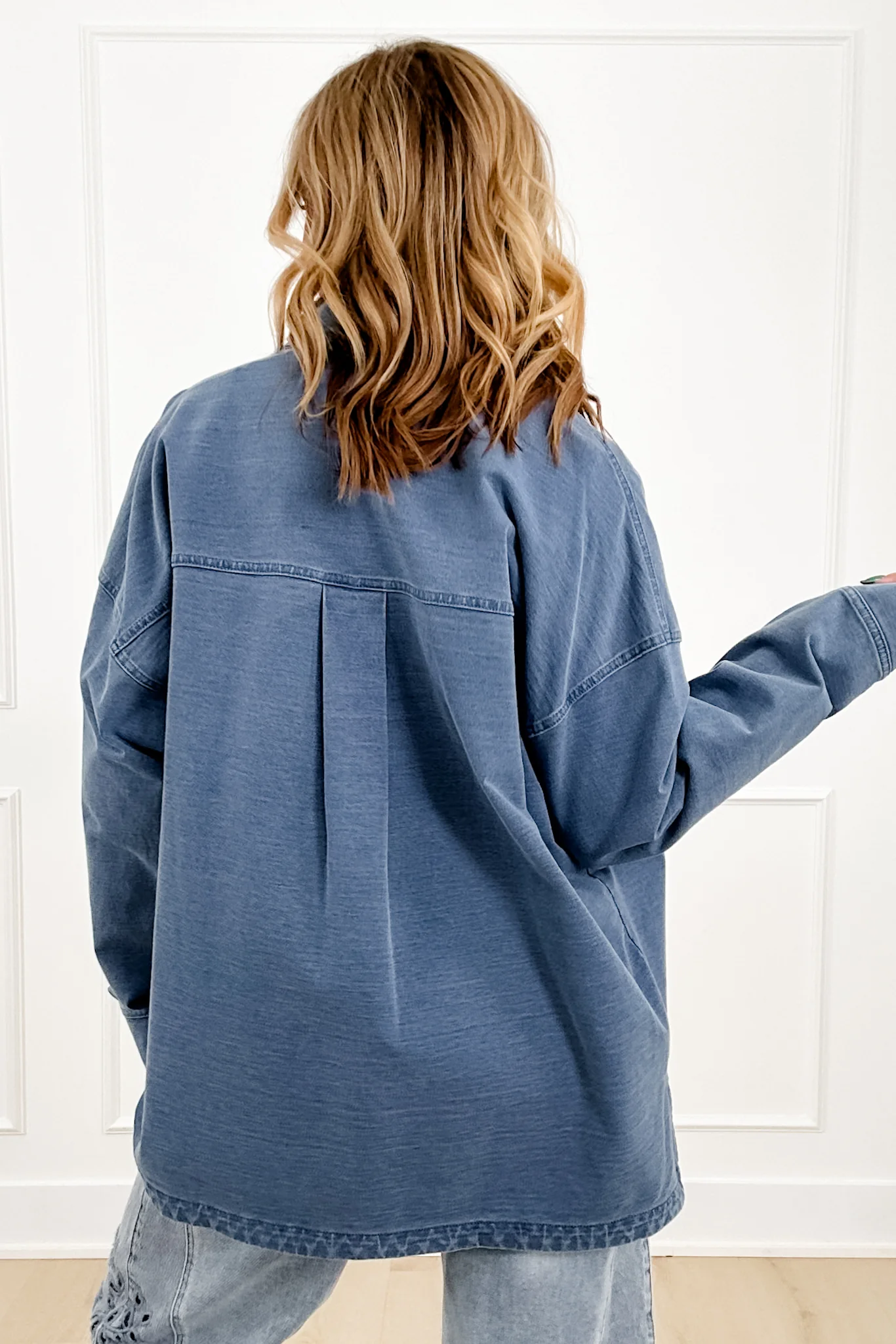 Medium Wash Long Sleeve Button Down Shacket - Image 5