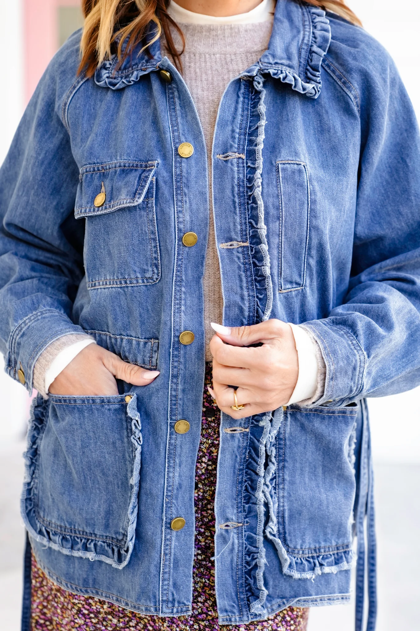 Medium Wash Long Sleeve Button Down Utility Jacket - Image 3