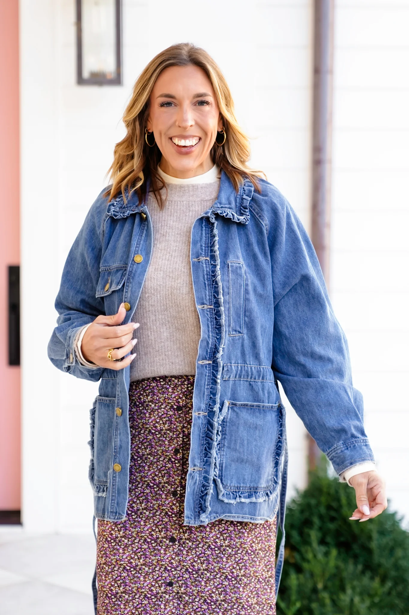 Medium Wash Long Sleeve Button Down Utility Jacket - Image 7