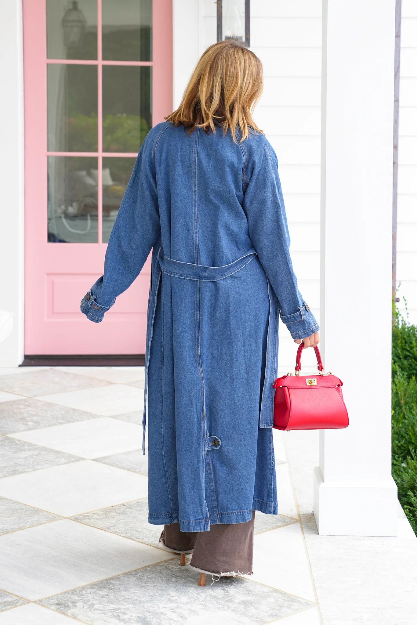 Medium Wash Long Sleeve Double Breasted Trench Coat - Image 5