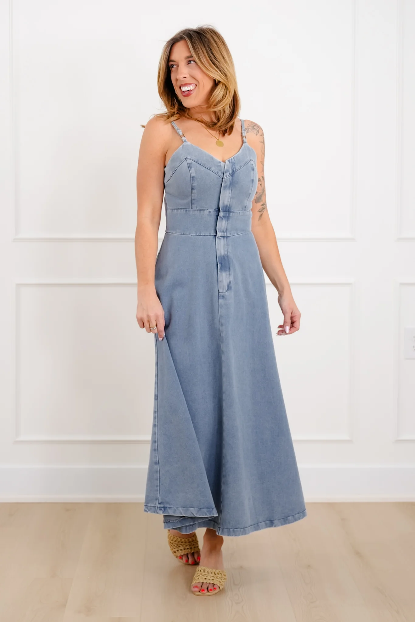 Medium Wash Sleeveless A-Line Maxi Dress - Image 6