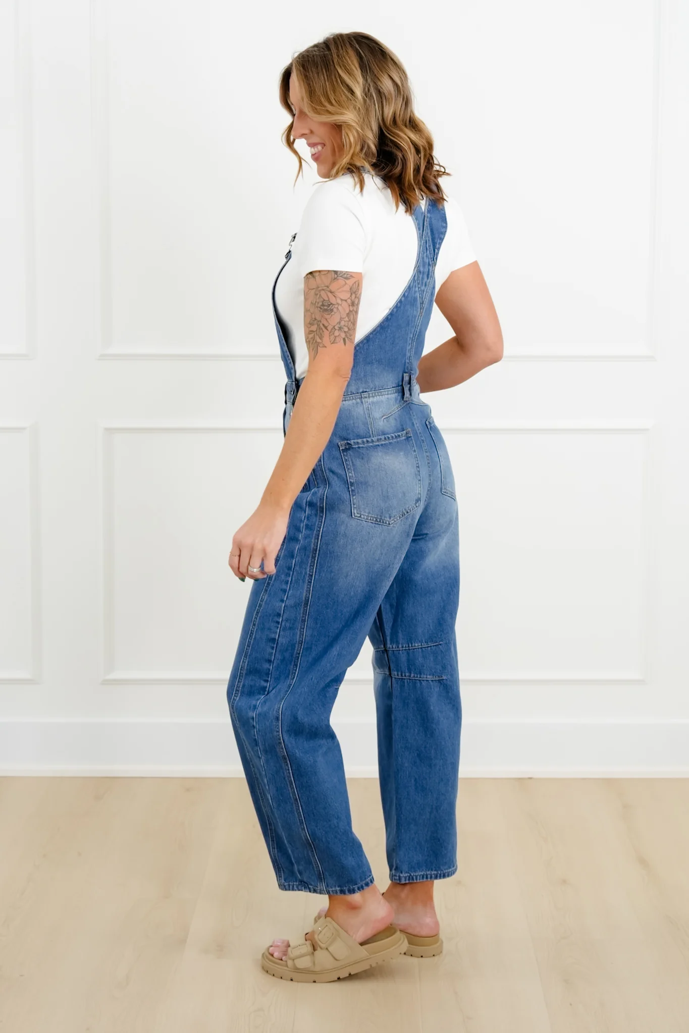 Medium Washed Barrel Overalls - Image 3