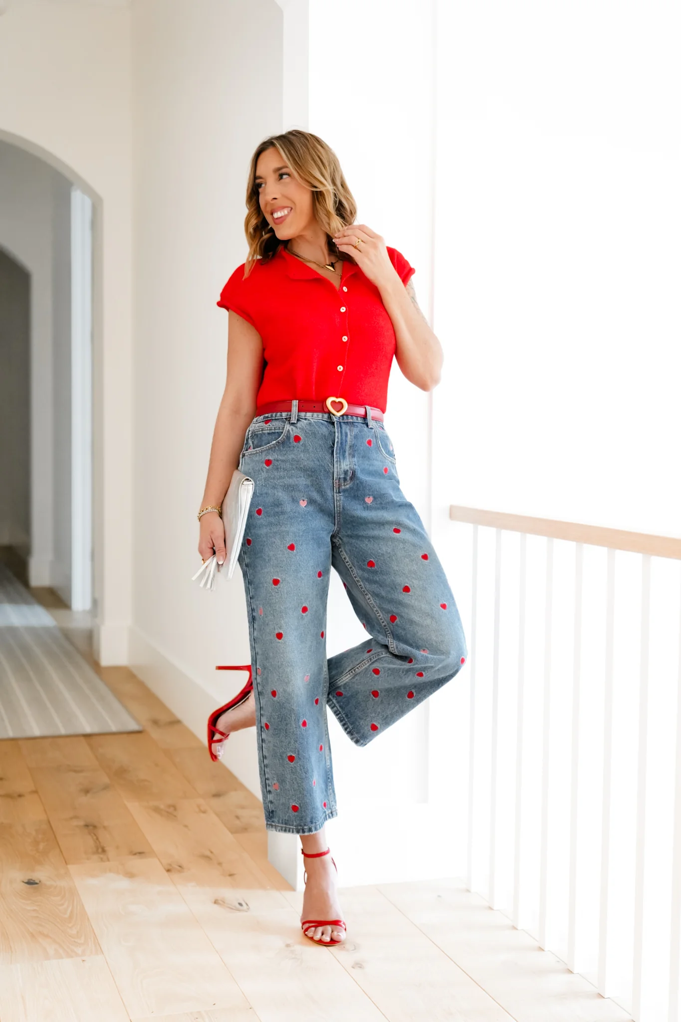 Medium Washed High Rise Embroidered Hearts Jeans - Image 10