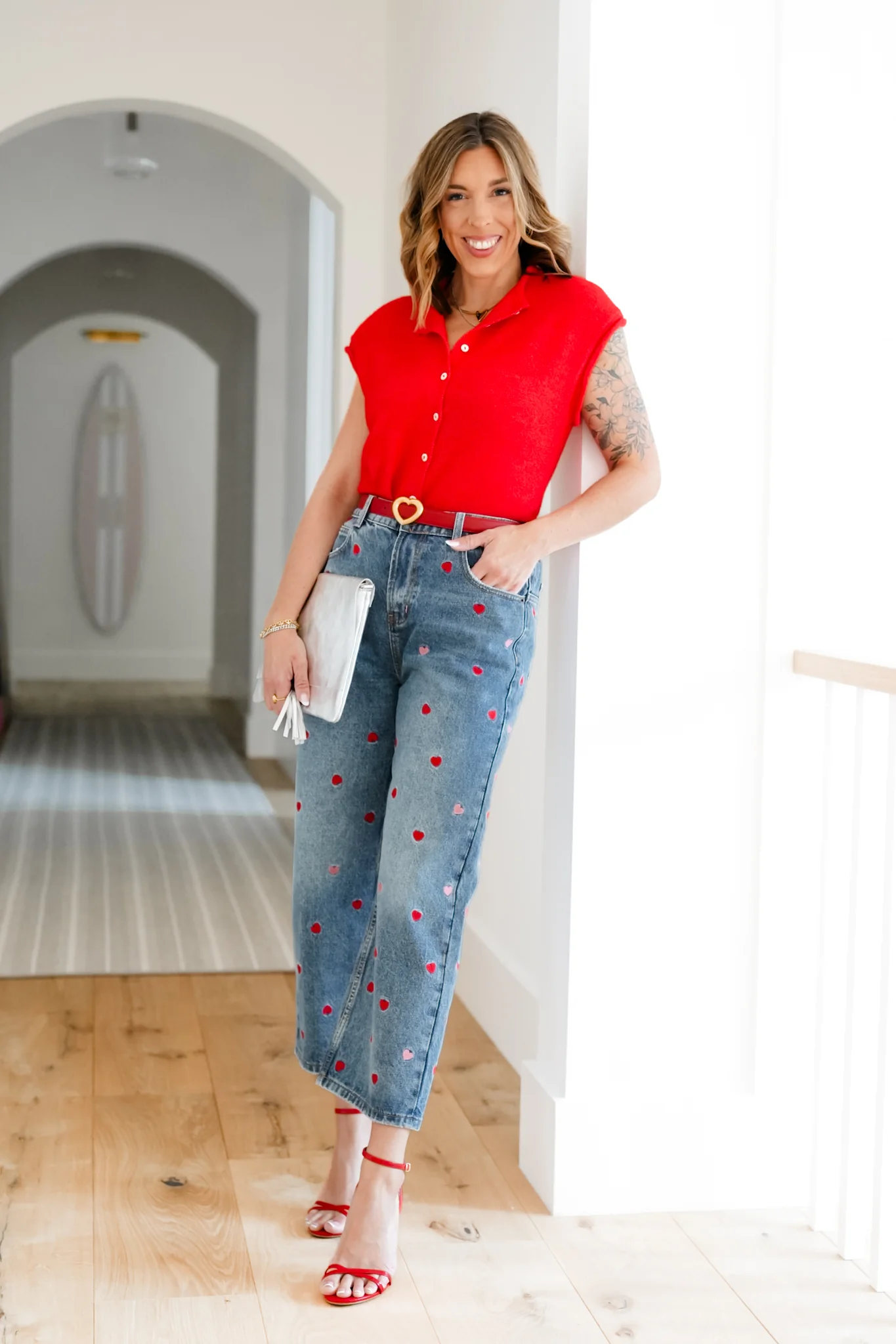 Medium Washed High Rise Embroidered Hearts Jeans - Image 8