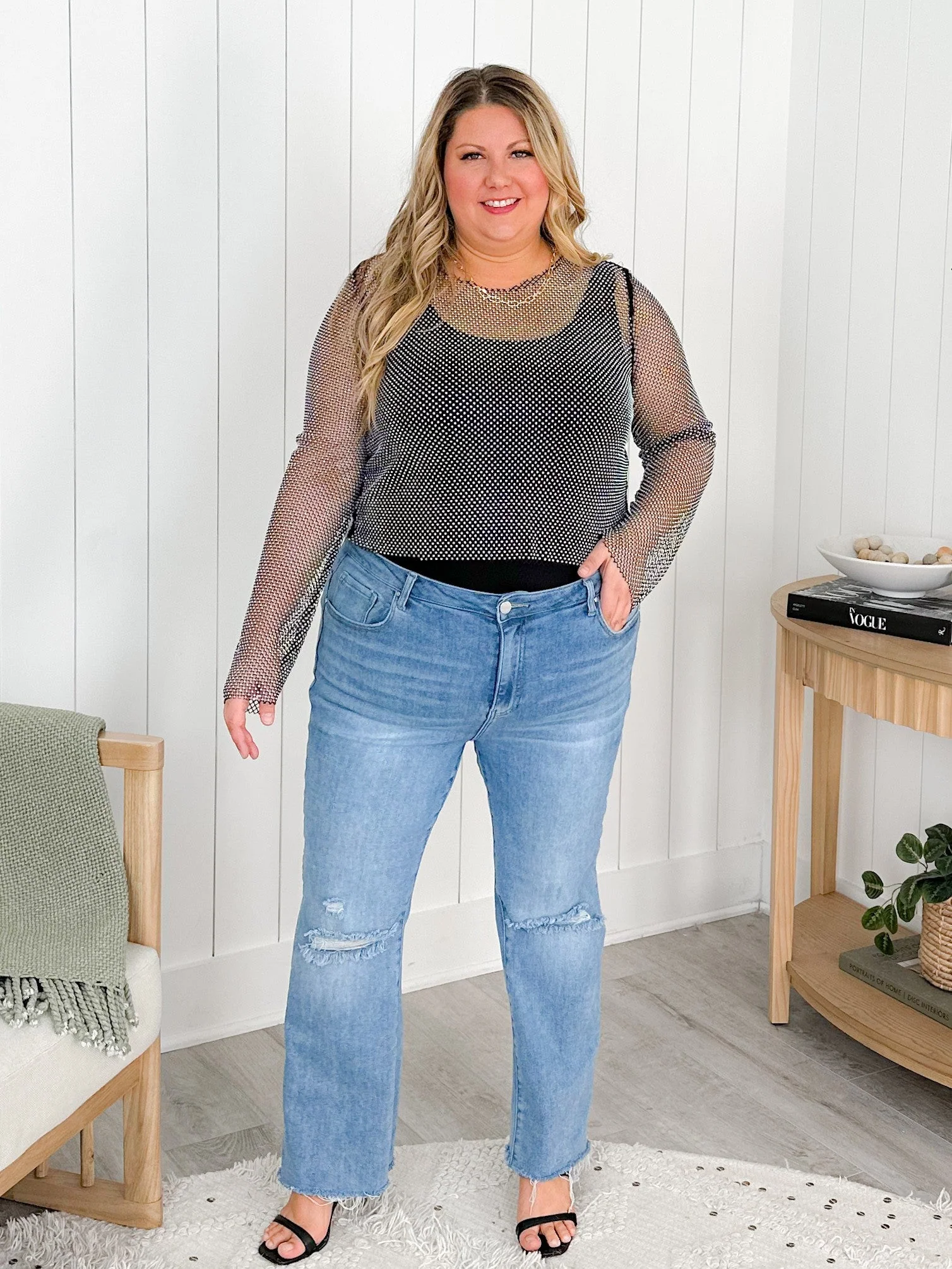 Metallic Rhinestone Mesh Long Sleeve Top (Multiple Colors) - Image 11