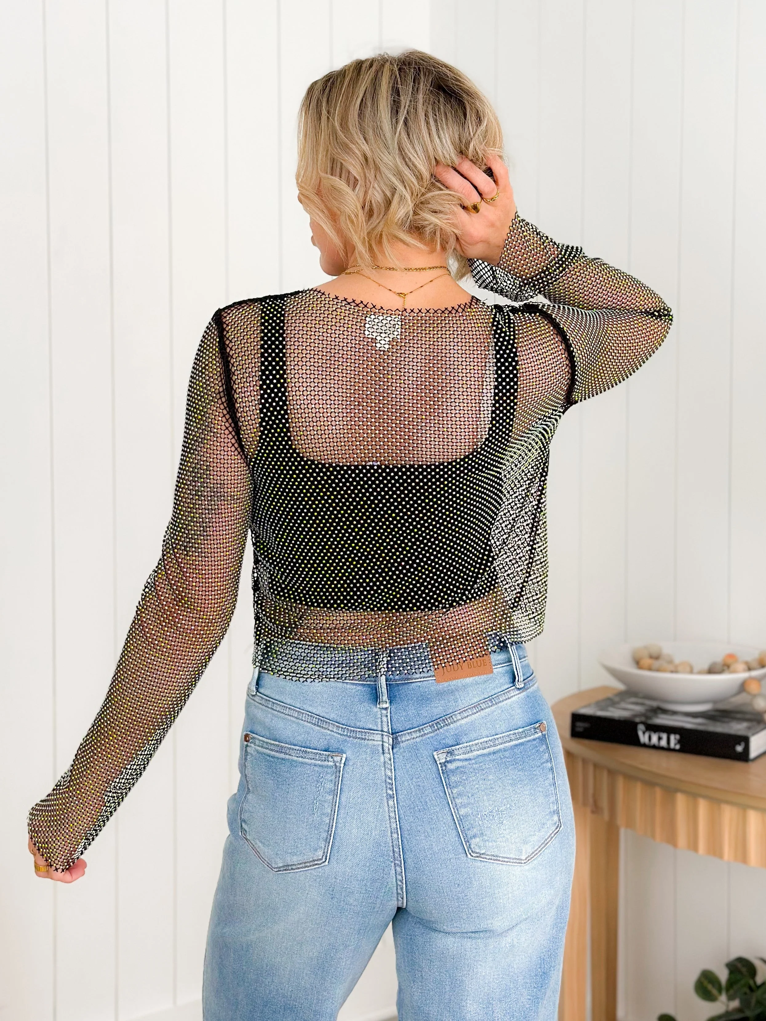 Metallic Rhinestone Mesh Long Sleeve Top (Multiple Colors) - Image 8