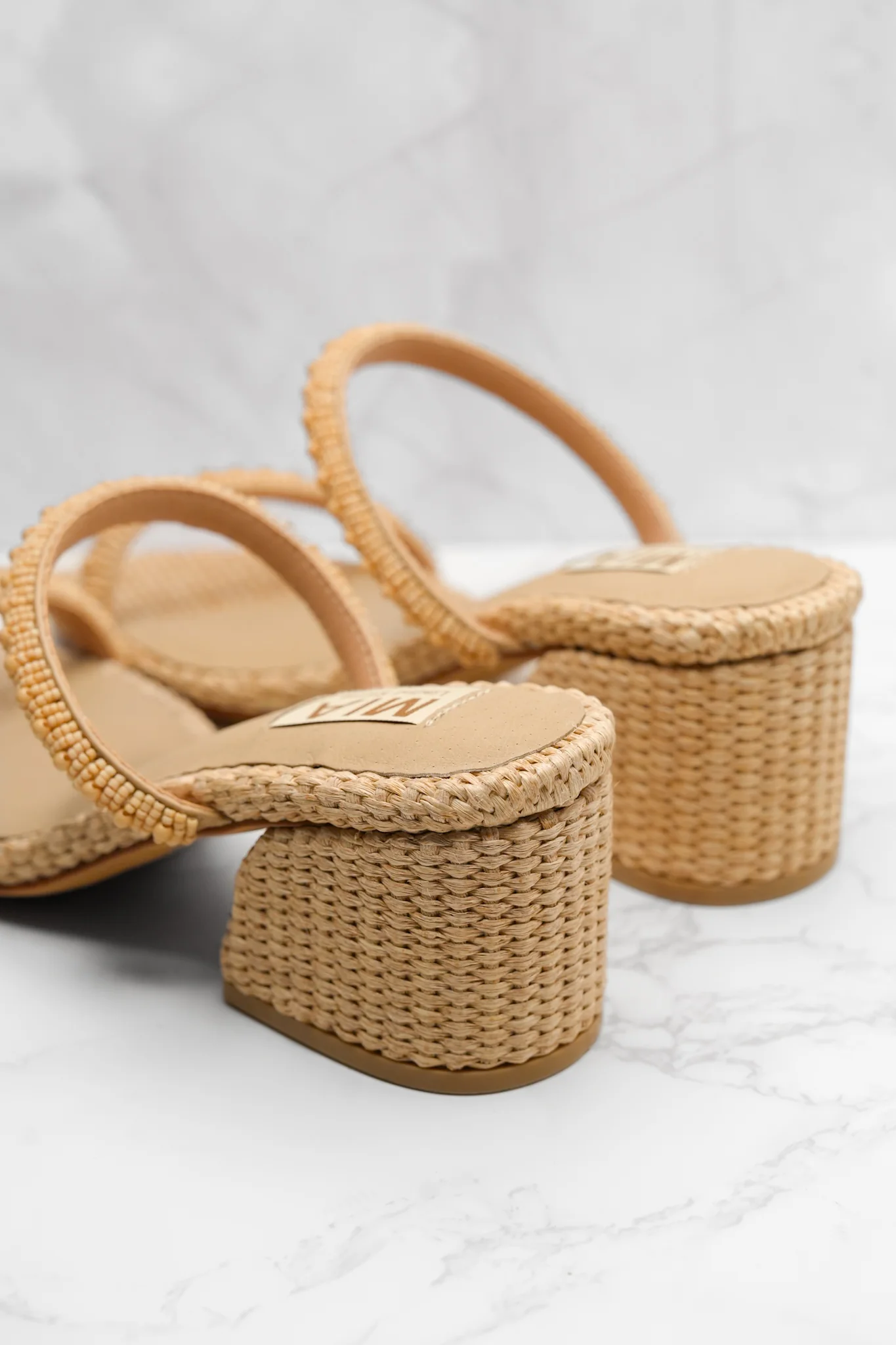 MIA Beaded Strap Raffia Woven Block Heel Sandal - Image 5
