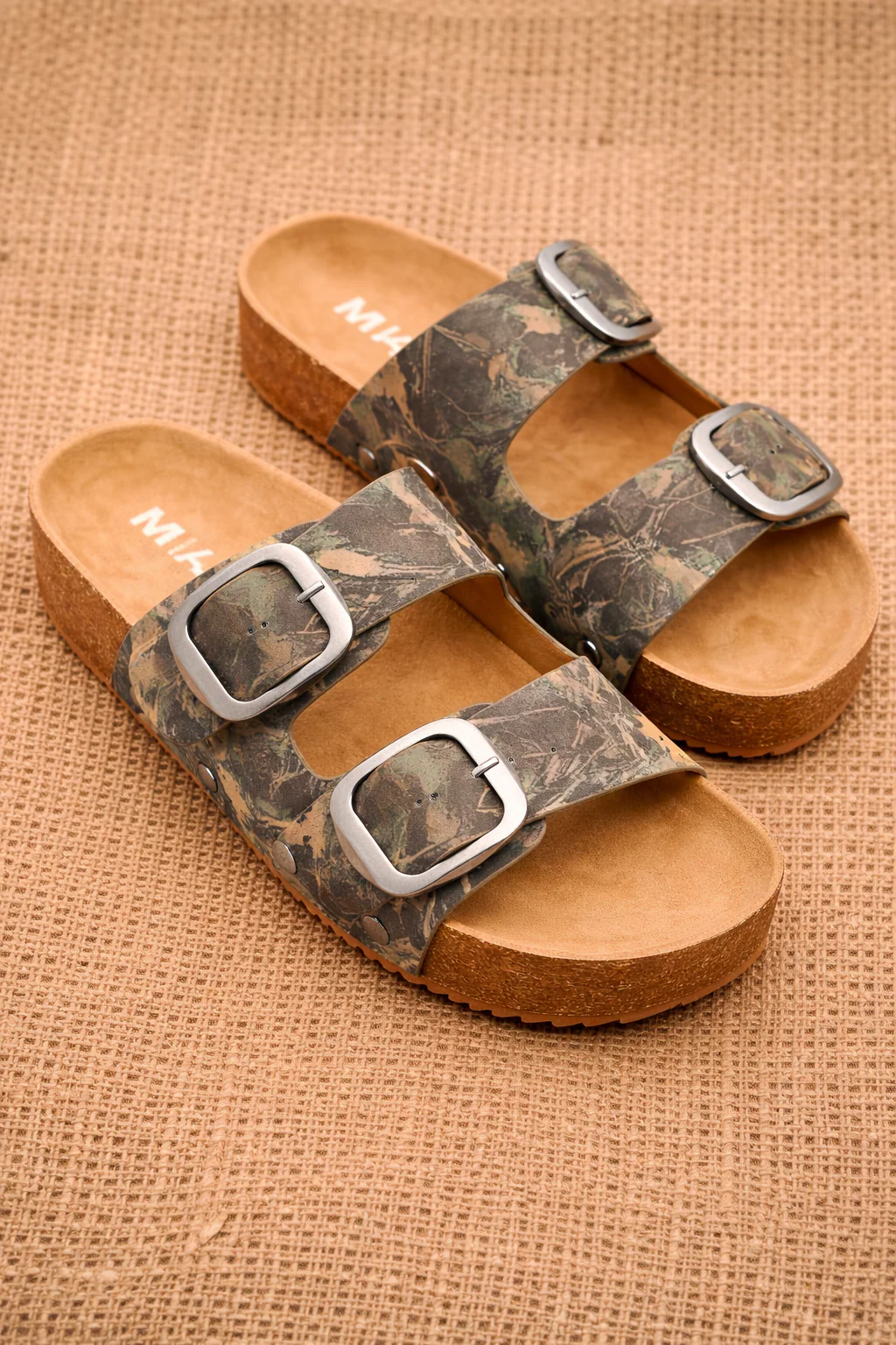 MIA Camo Print Double Buckle Cork Footbed Sandal - Image 2