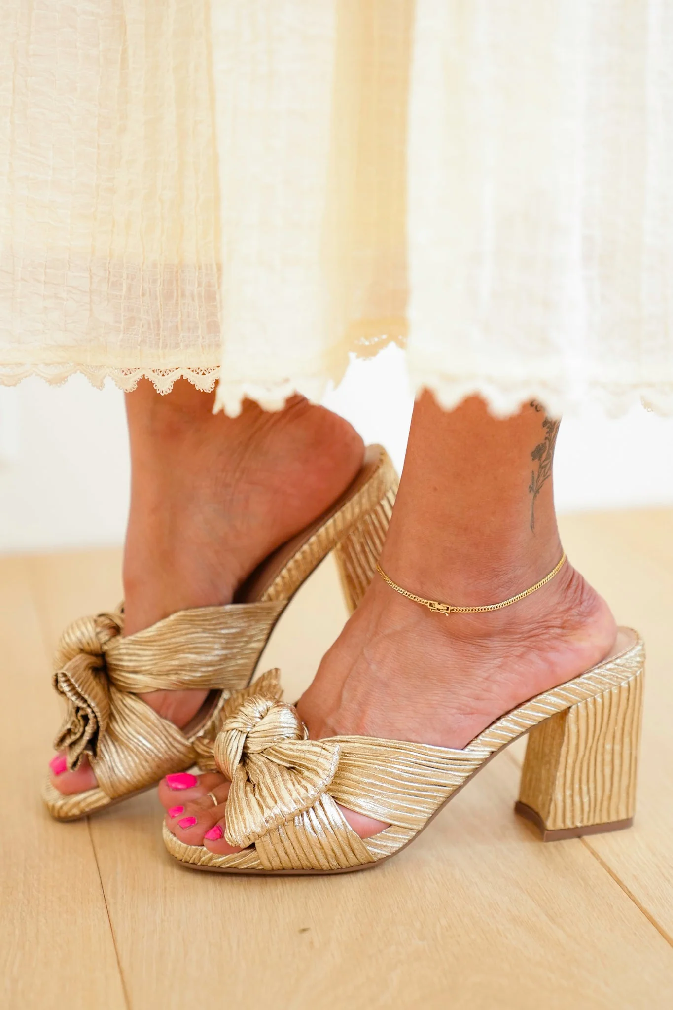 MIA Pleated Open Toe Mule with Knotted Bow - Image 12