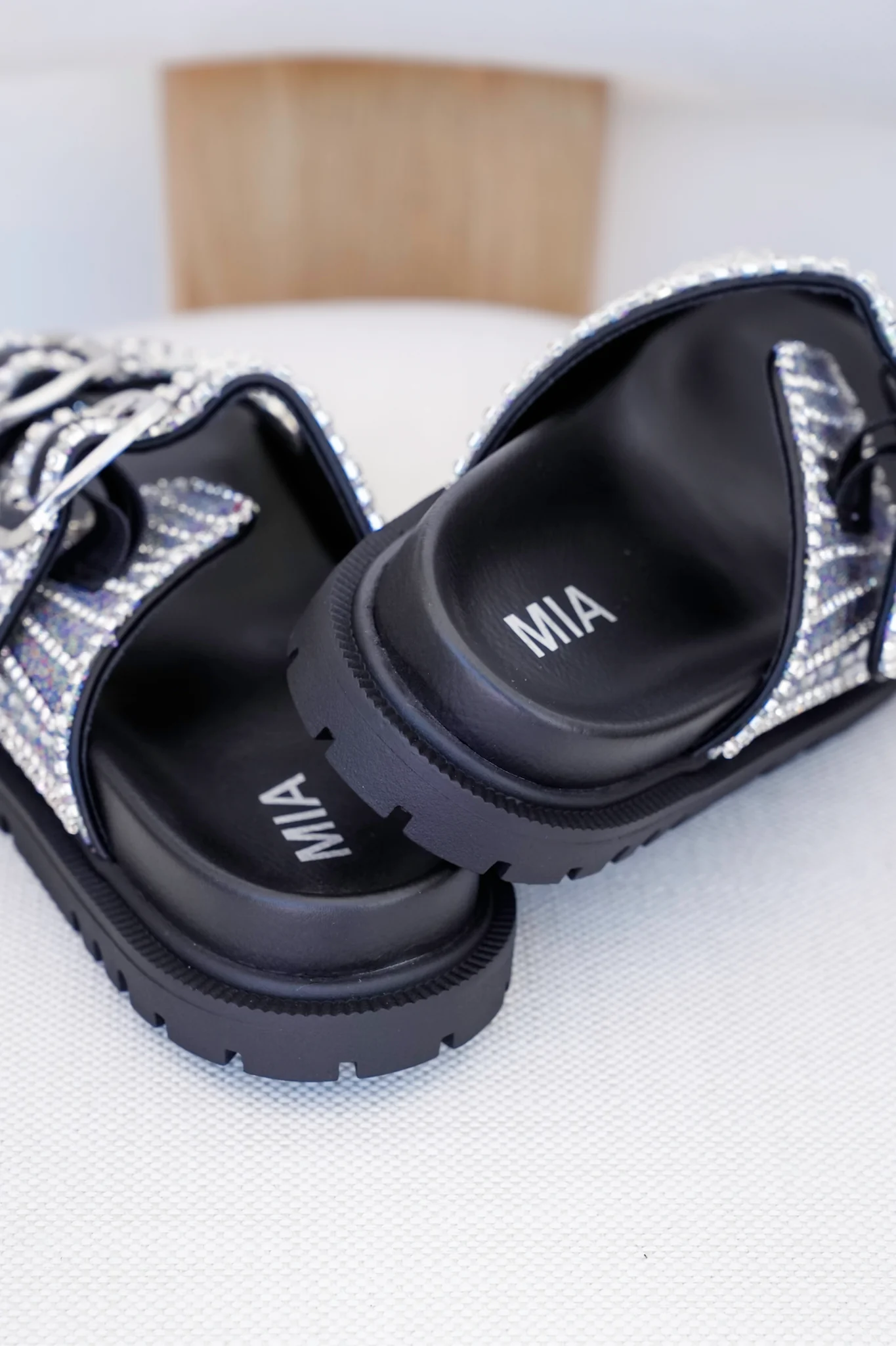 MIA Double Buckle Slide Sandals with Crystal Embellishments - Image 5