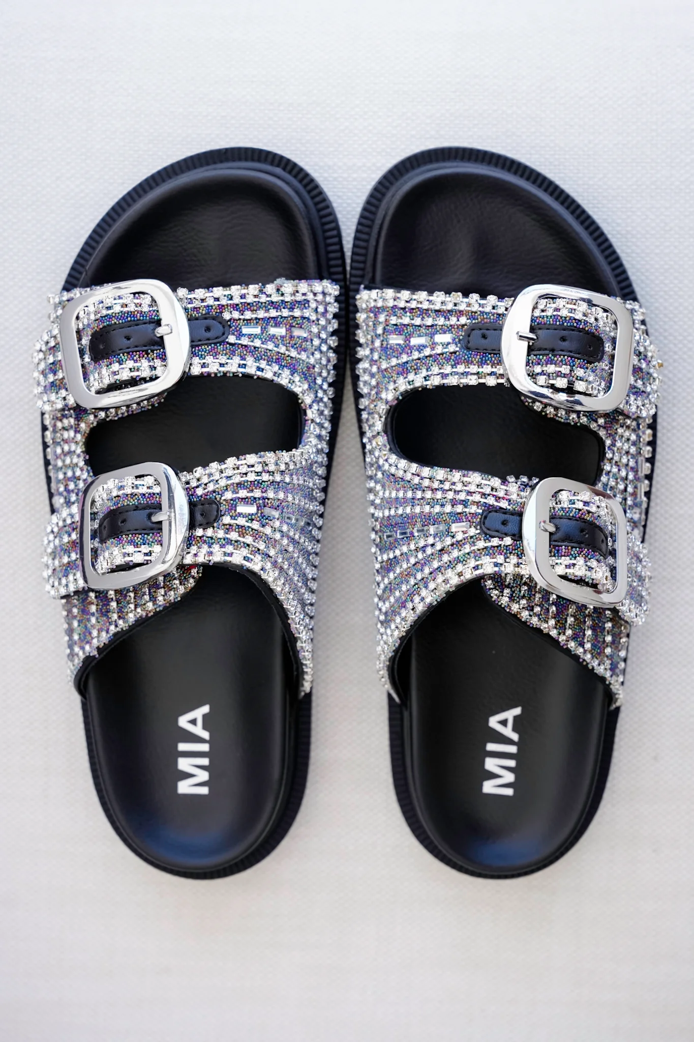 MIA Double Buckle Slide Sandals with Crystal Embellishments - Image 6