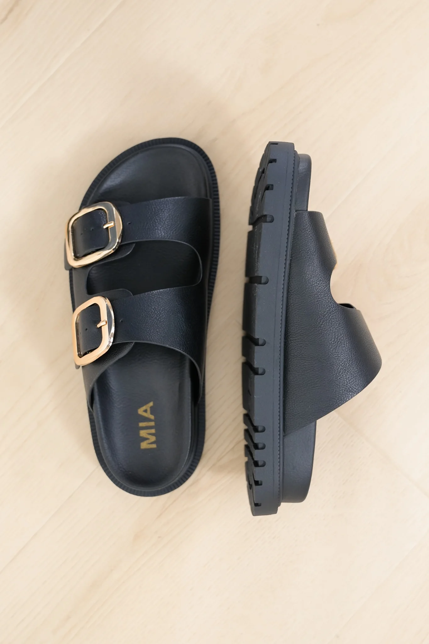 MIA Double Buckle Vegan Leather Platform Slide Sandal - Image 2