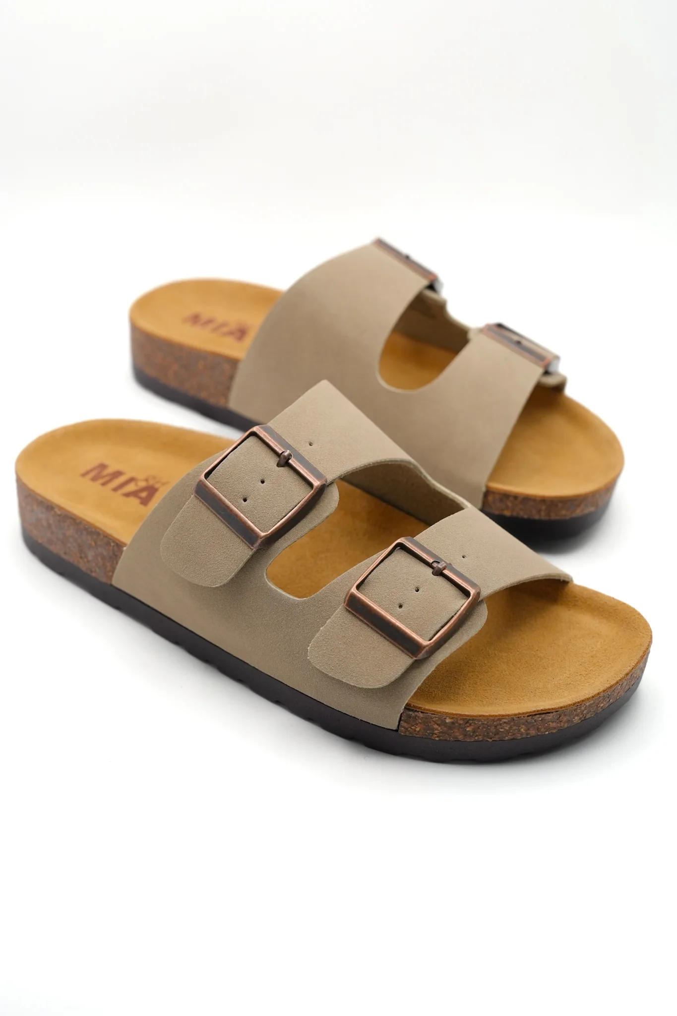 MIA Double Buckle Vegan Leather Sandal with Cork Footbed - Image 2