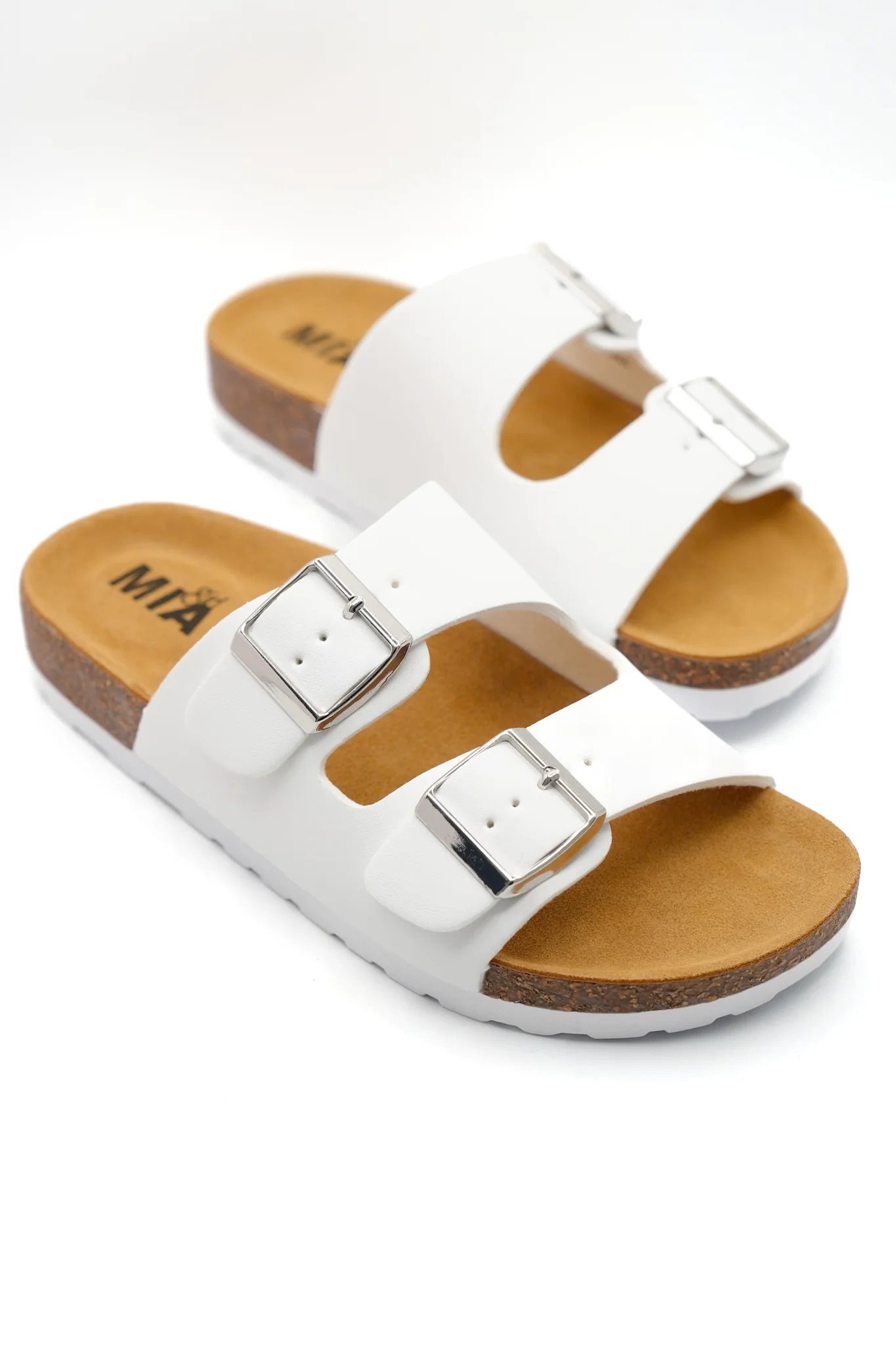 MIA Double Buckle Vegan Leather Sandal with Cork Footbed - Image 3