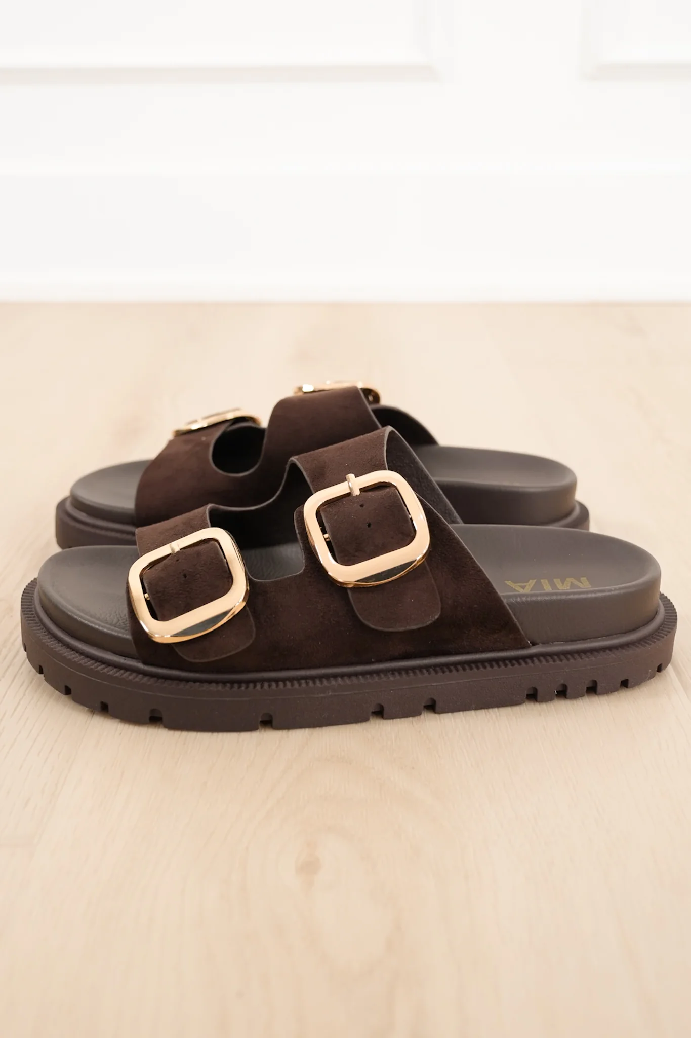MIA Double Buckle Vegan Suede Platform Slide Sandal - Image 2