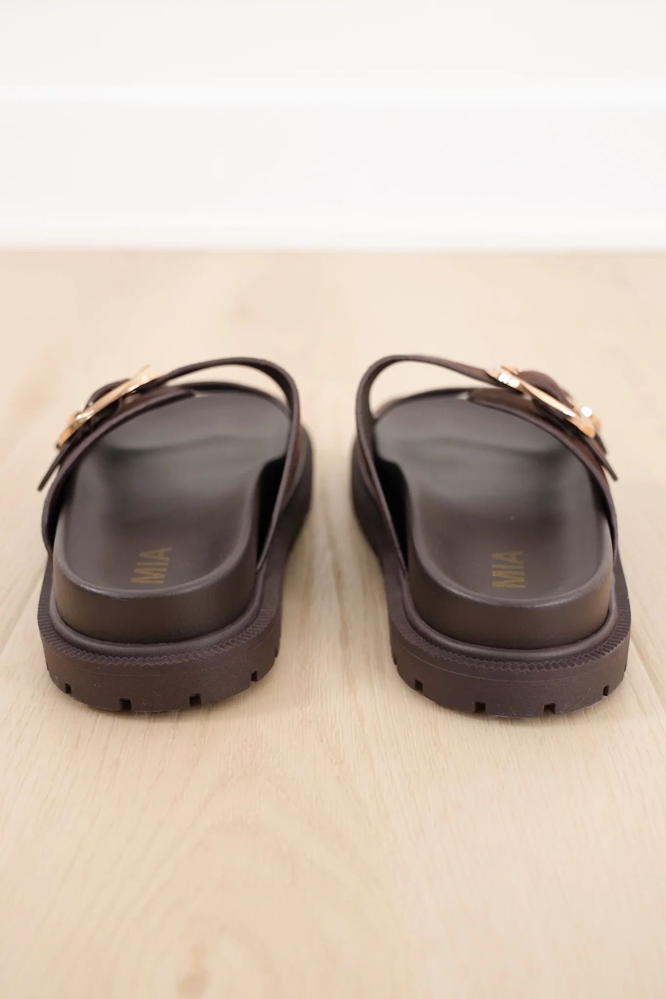 MIA Double Buckle Vegan Suede Platform Slide Sandal - Image 3