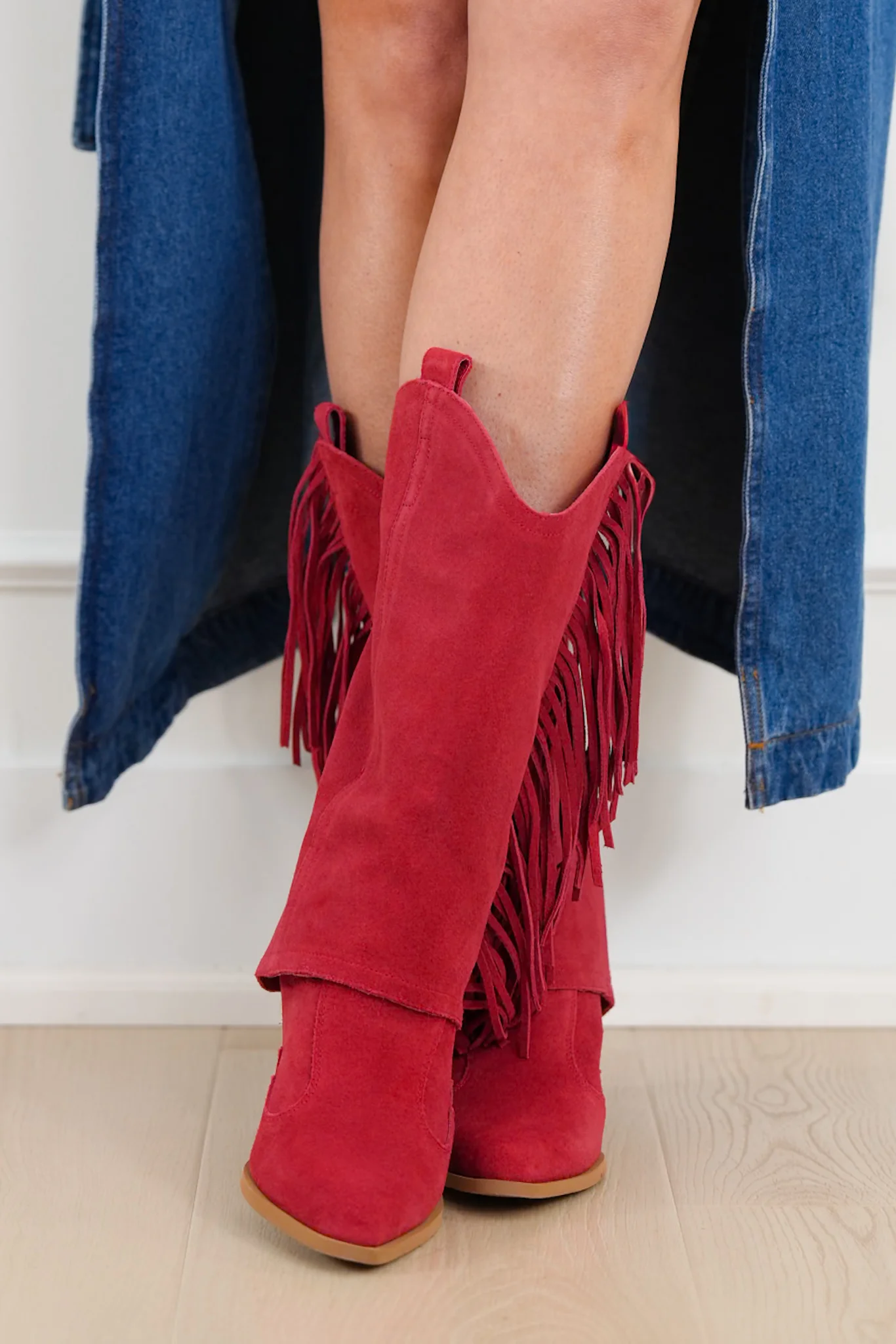 MIA Genuine Suede Upper Fringe Mid Calf Boots - Image 3