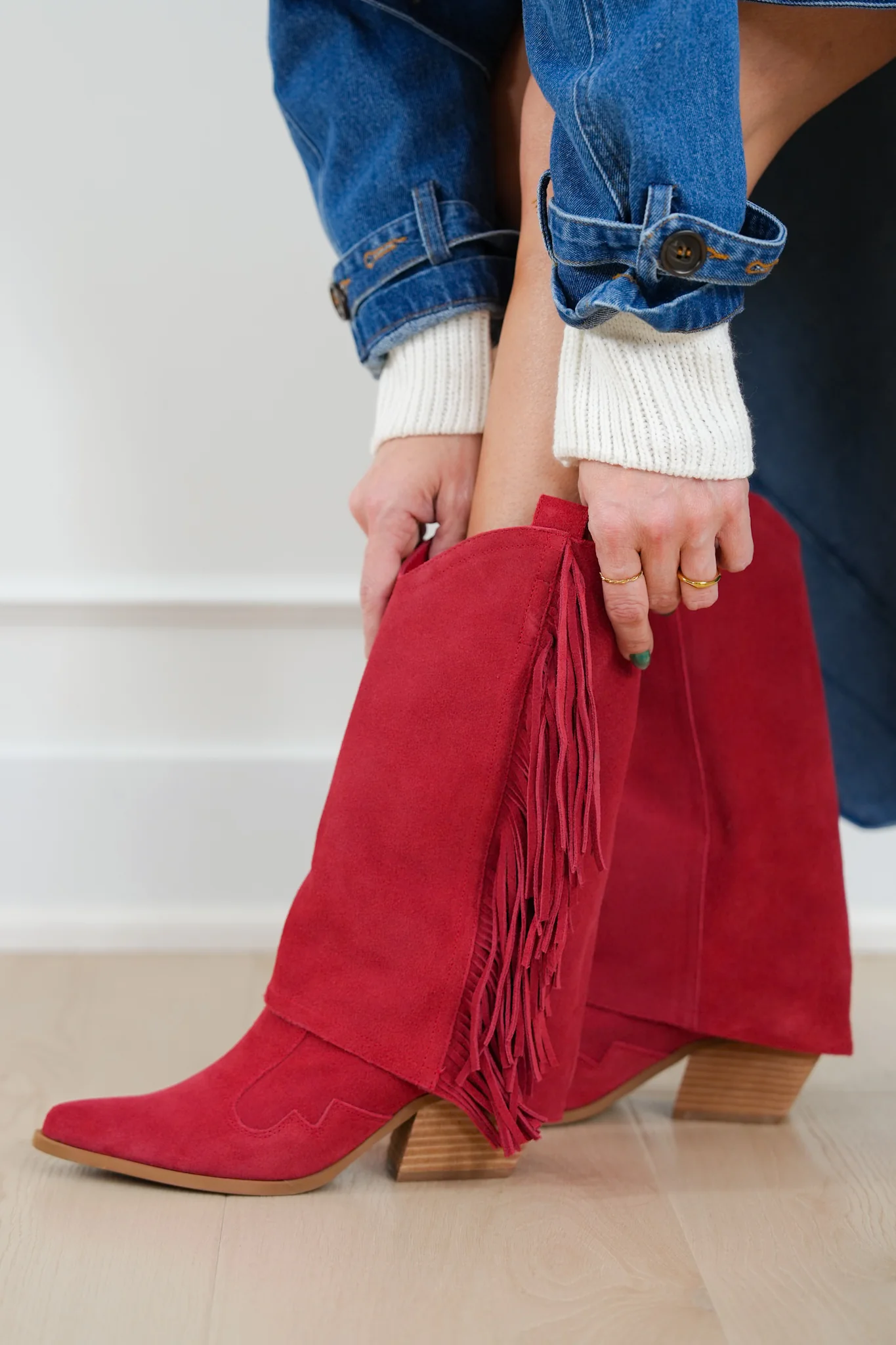 MIA Genuine Suede Upper Fringe Mid Calf Boots - Image 4