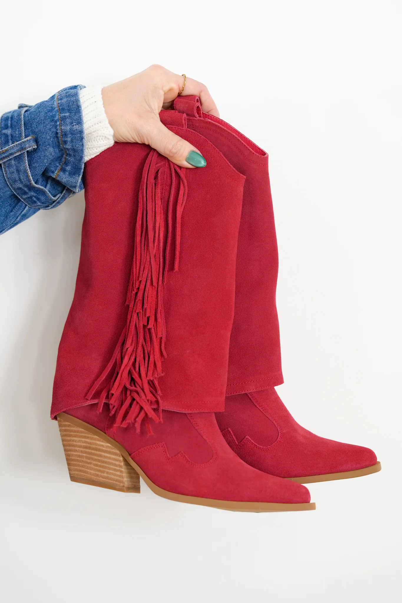 MIA Genuine Suede Upper Fringe Mid Calf Boots - Image 5