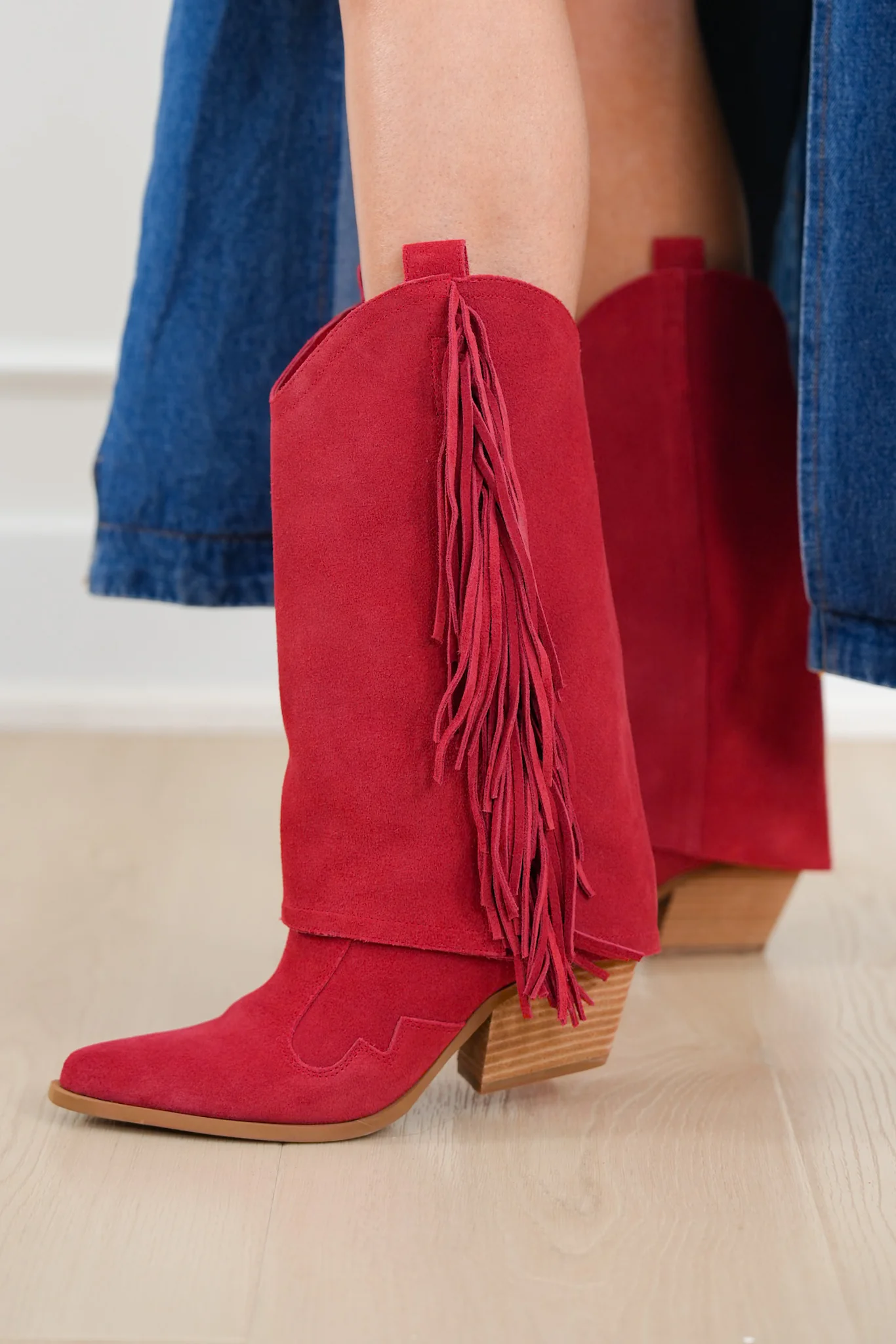 MIA Genuine Suede Upper Fringe Mid Calf Boots - Image 6
