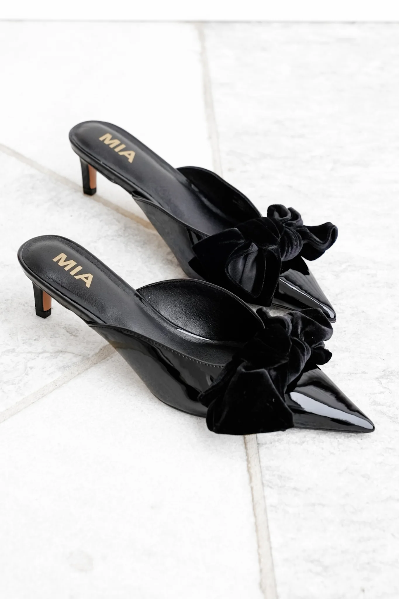 MIA Patent Vegan Leather Pointed Toe Mule with Velvet Bow - Image 5