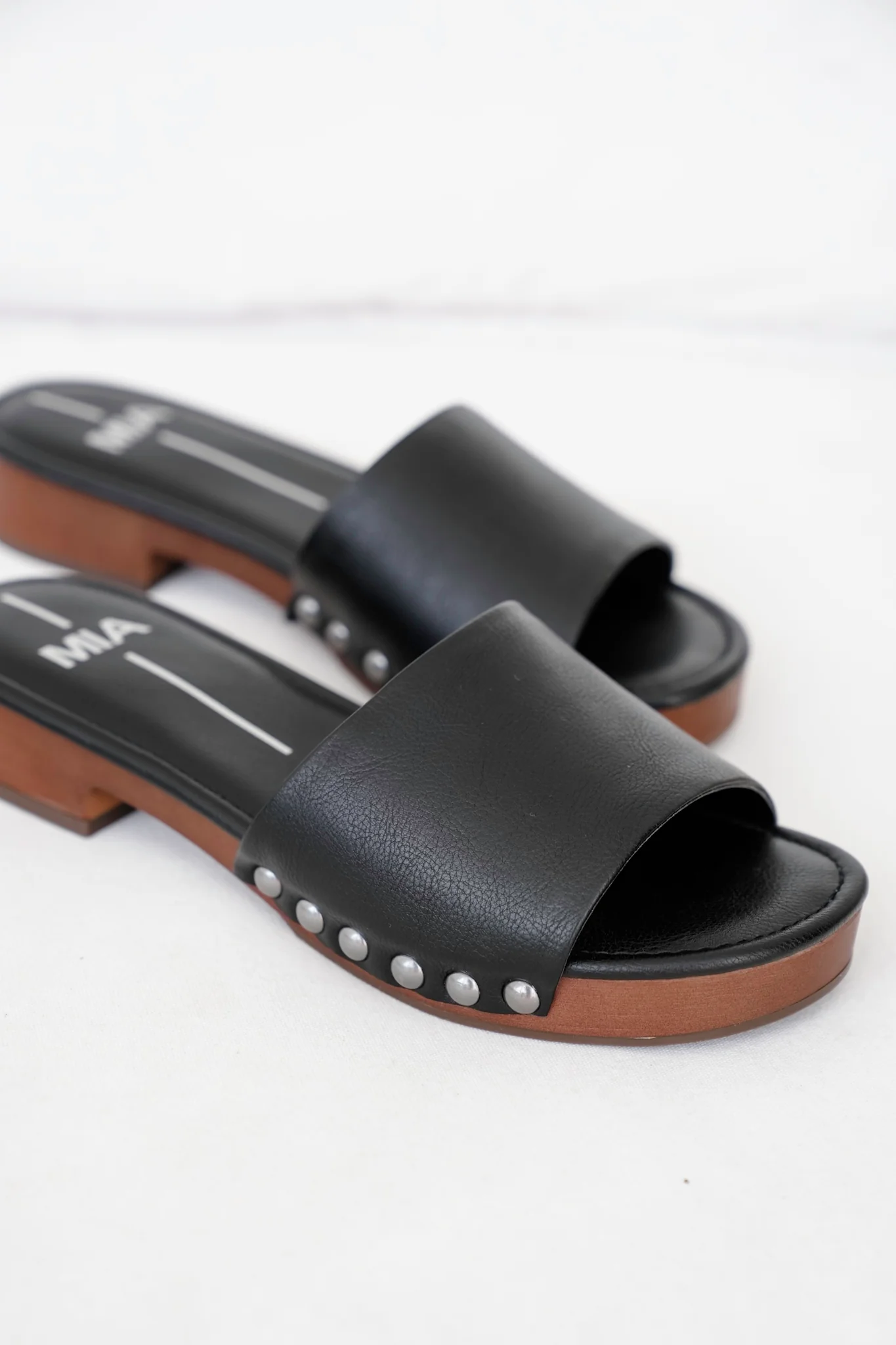 MIA Vegan Leather Studded Slide Block Heel Sandal - Image 3