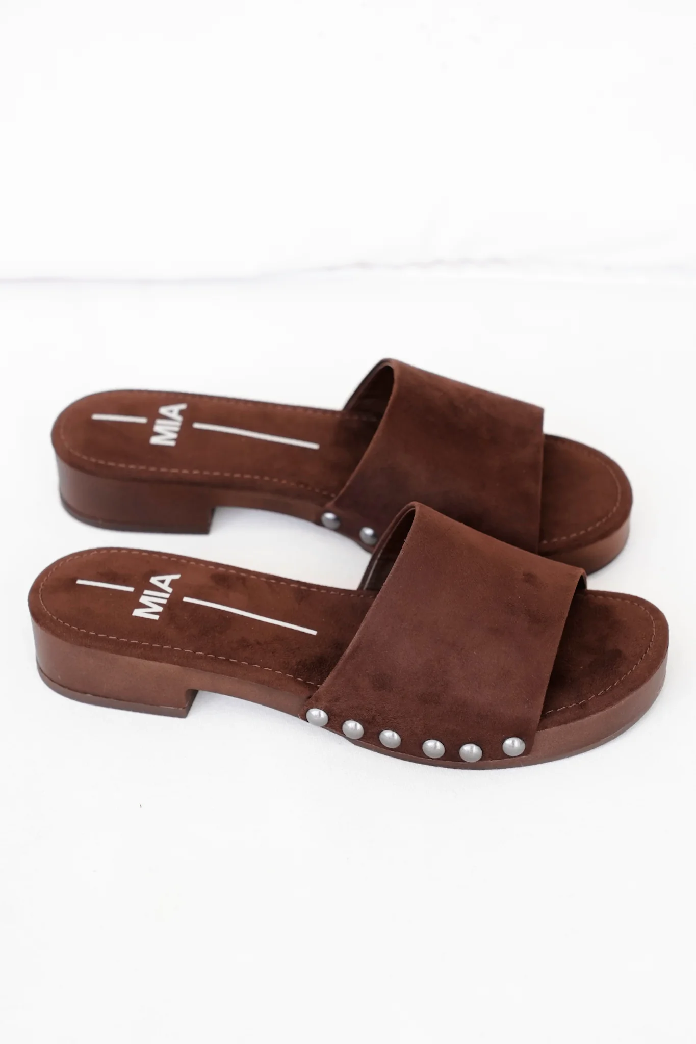 MIA Vegan Suede Studded Slide Block Heel Sandal - Image 3