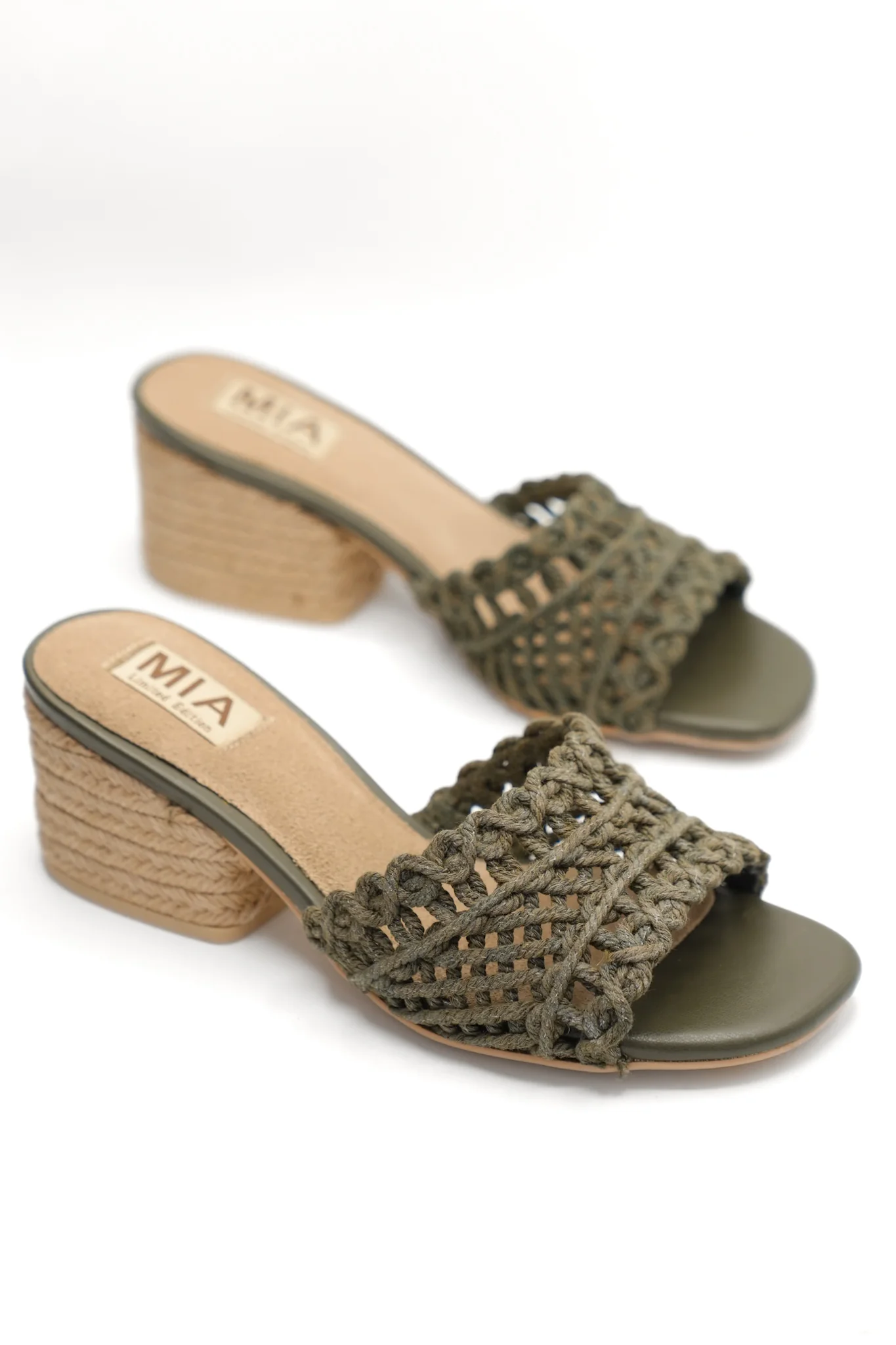 MIA Woven Raffia Strap Slide Heeled Sandals - Image 2