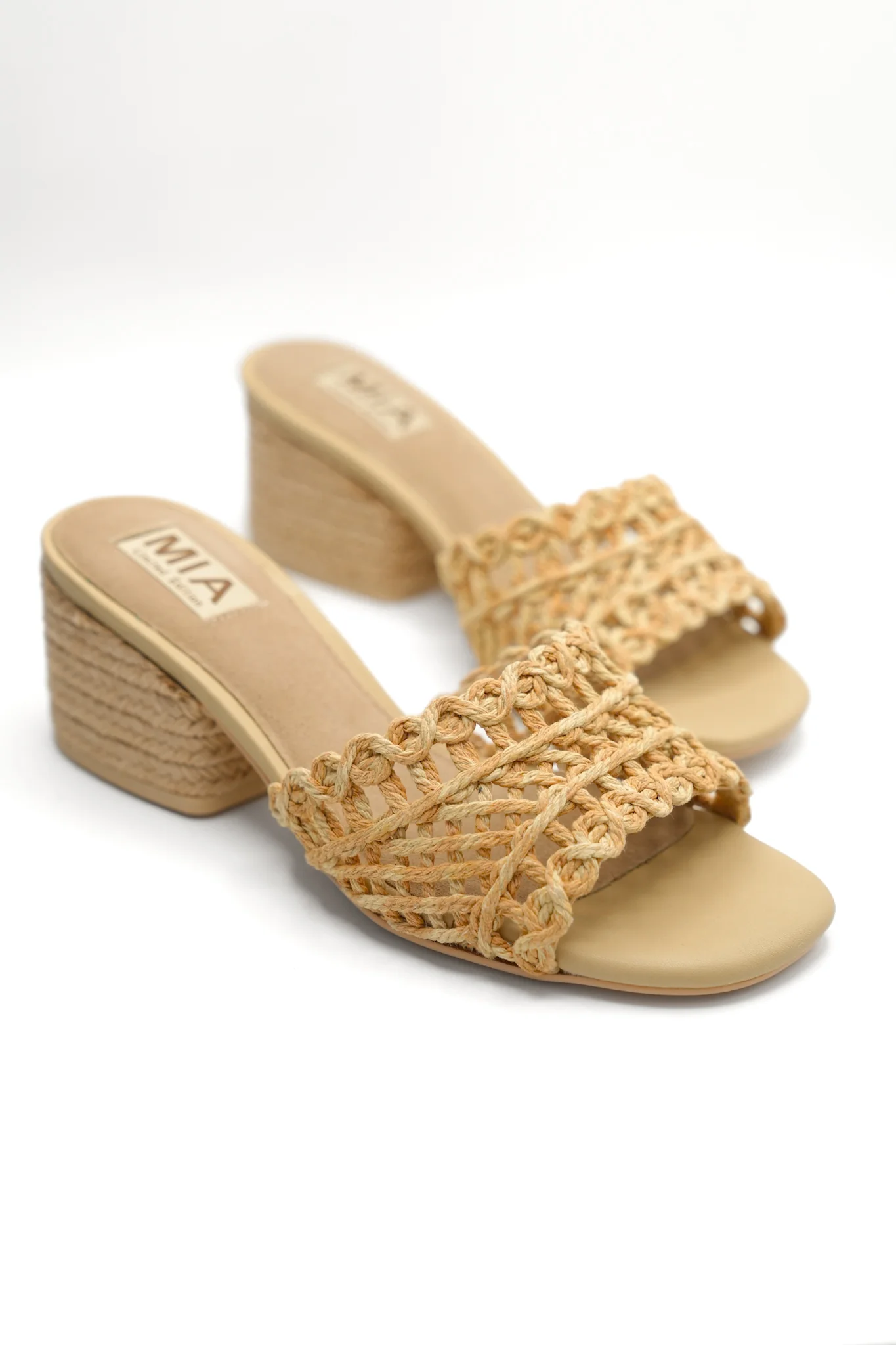 MIA Woven Raffia Strap Slide Heeled Sandals - Image 3
