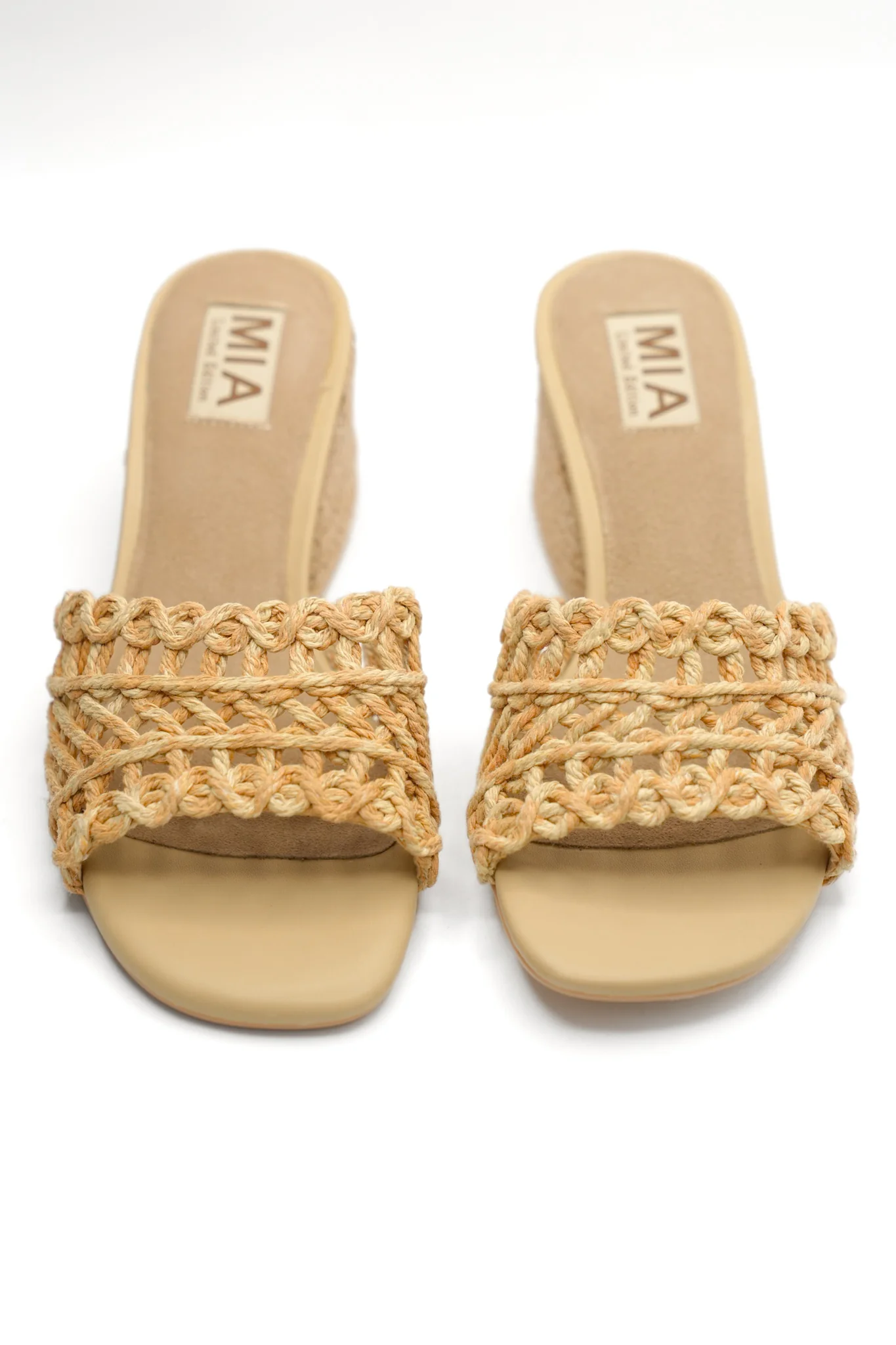 MIA Woven Raffia Strap Slide Heeled Sandals - Image 4