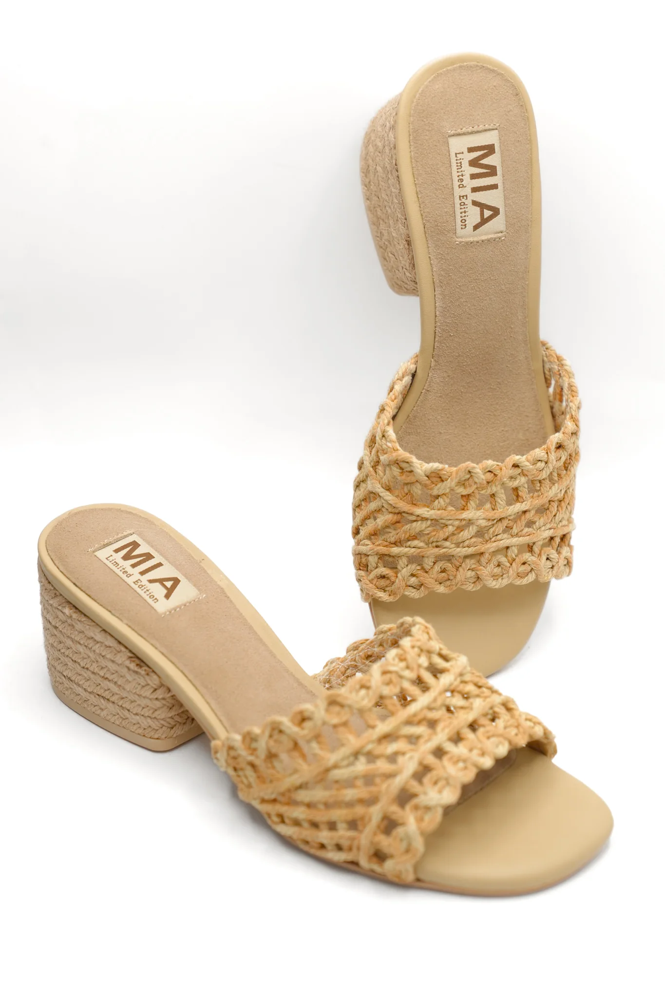 MIA Woven Raffia Strap Slide Heeled Sandals - Image 7
