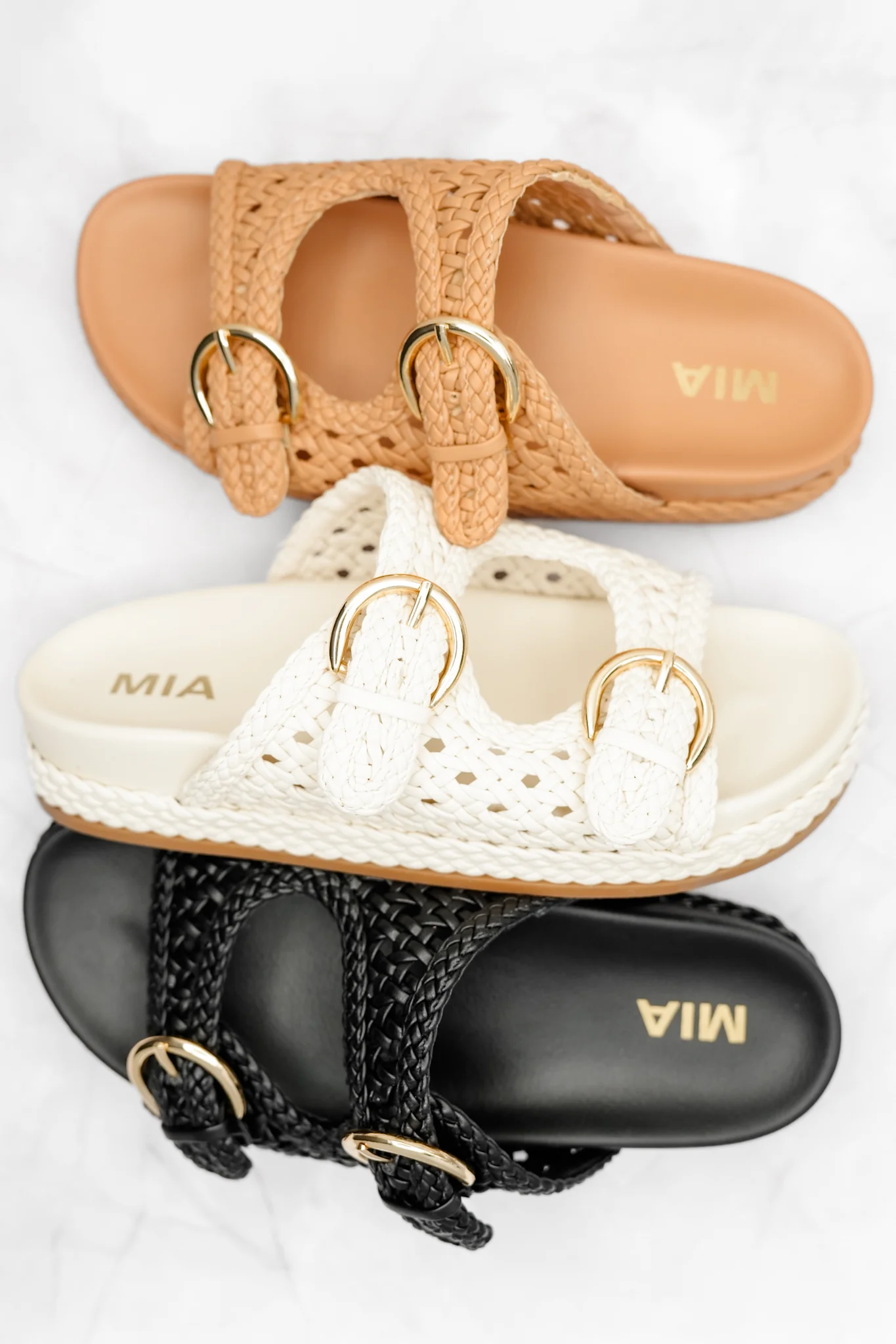 MIA Woven Vegan Leather Adjustable Straps Slide - Image 2