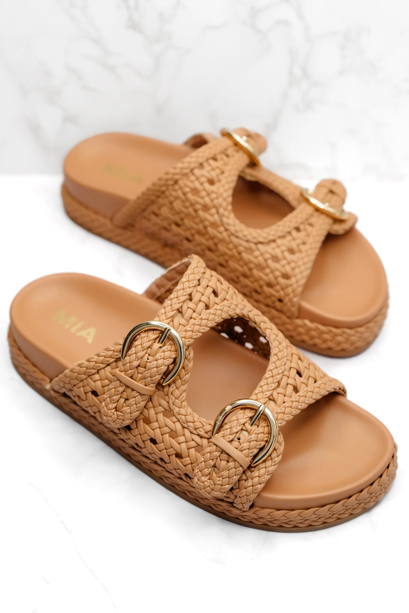 MIA Woven Vegan Leather Adjustable Straps Slide - Image 4