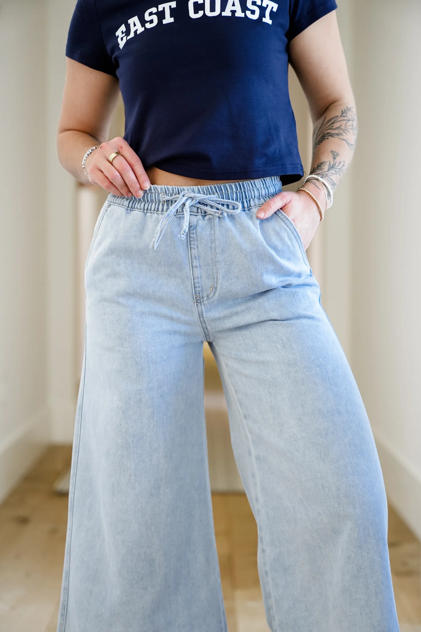 Mica Girl on the Go High Rise Light Wash Wide Leg Crop - Image 4