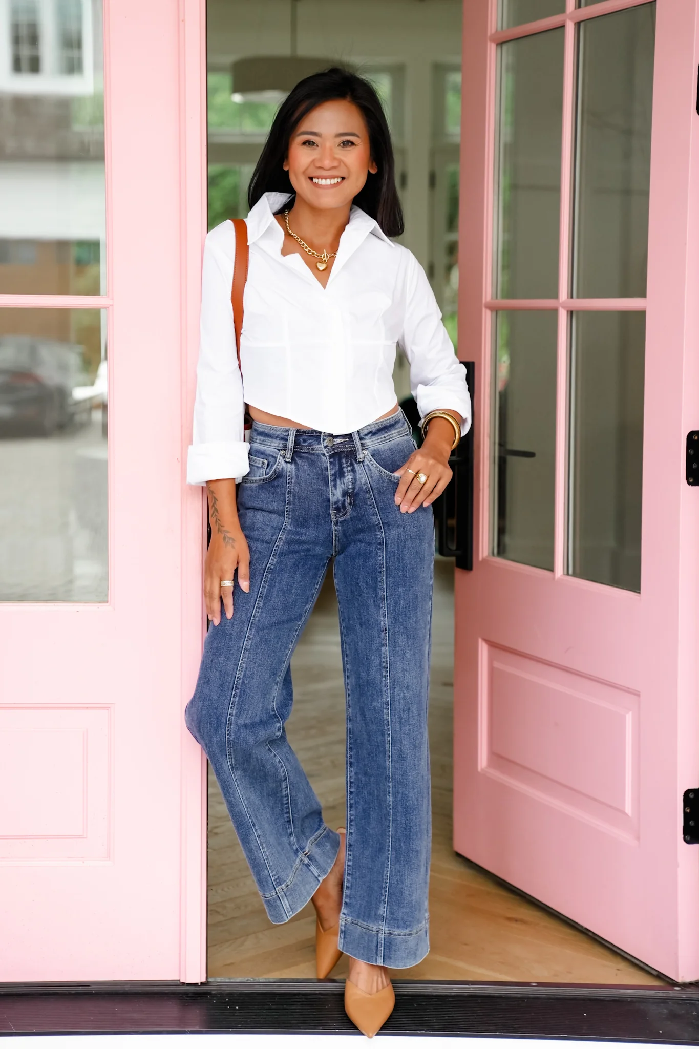 Restock! Mica High Rise Dark Wash Wide Leg Jeans With Front Seam Detail - Image 5