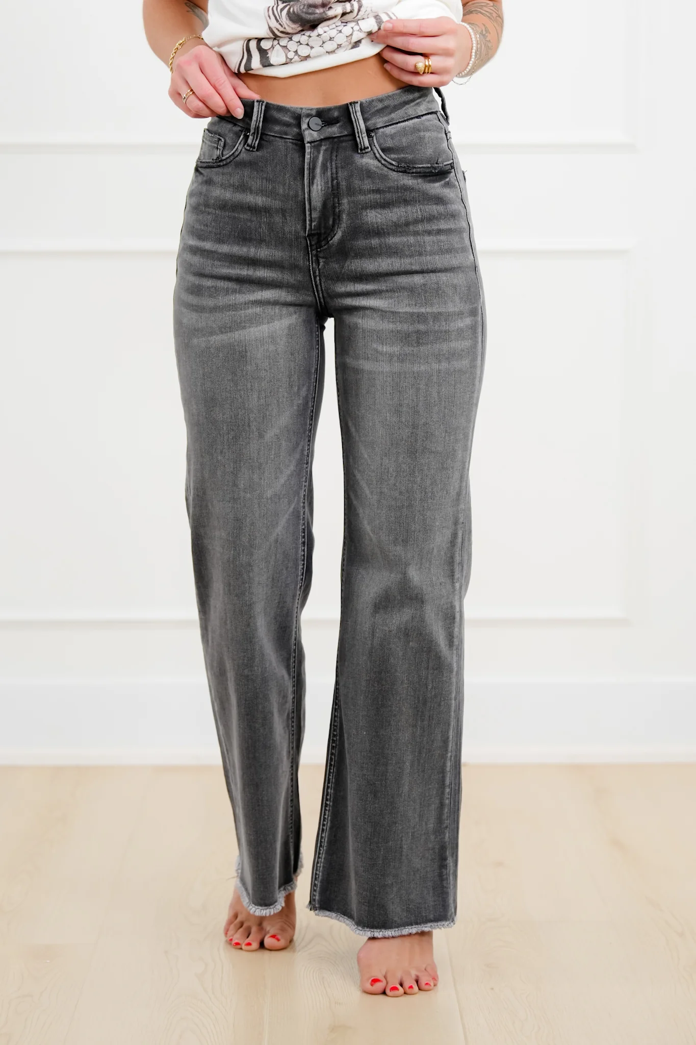 Mica Dancing in the Rain High Rise Grey Wide Leg Jeans - Image 3