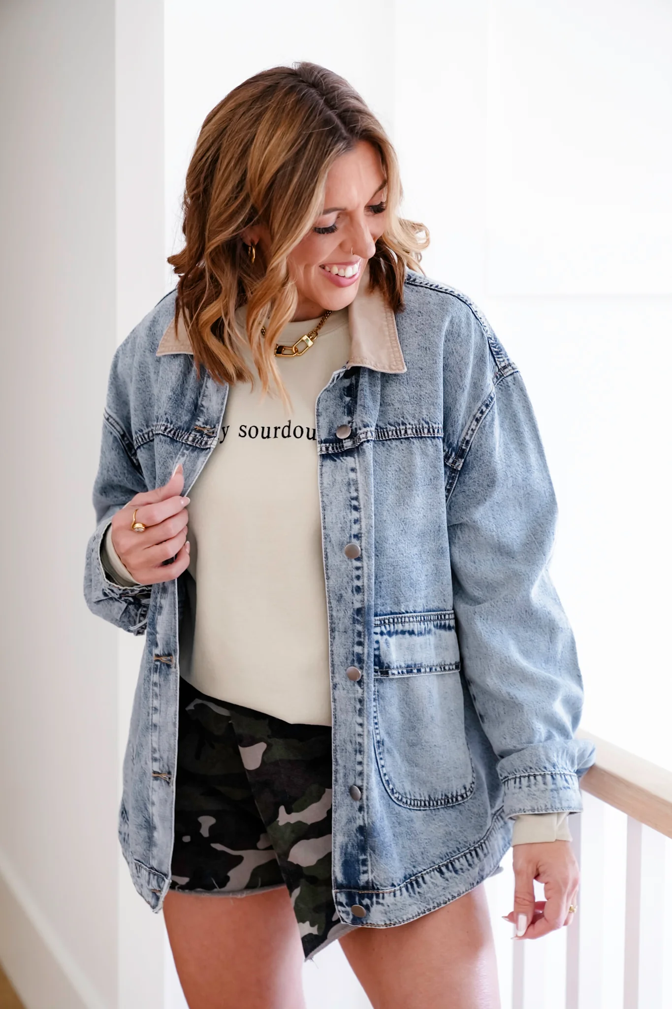 Mineral Wash Long Sleeve Button Down Shacket - Image 4