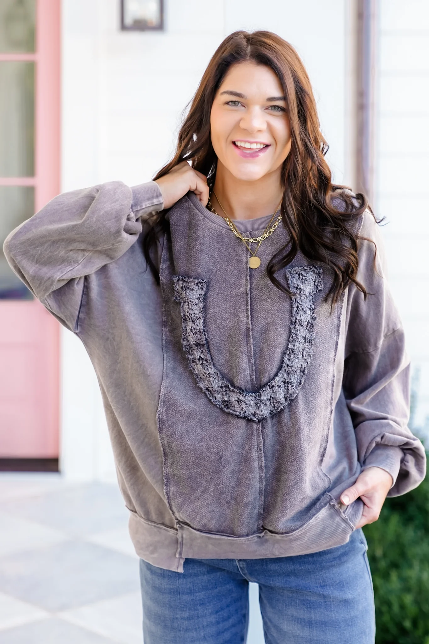 Mineral Wash Long Sleeve Horseshoe Sweatshirt - Image 3