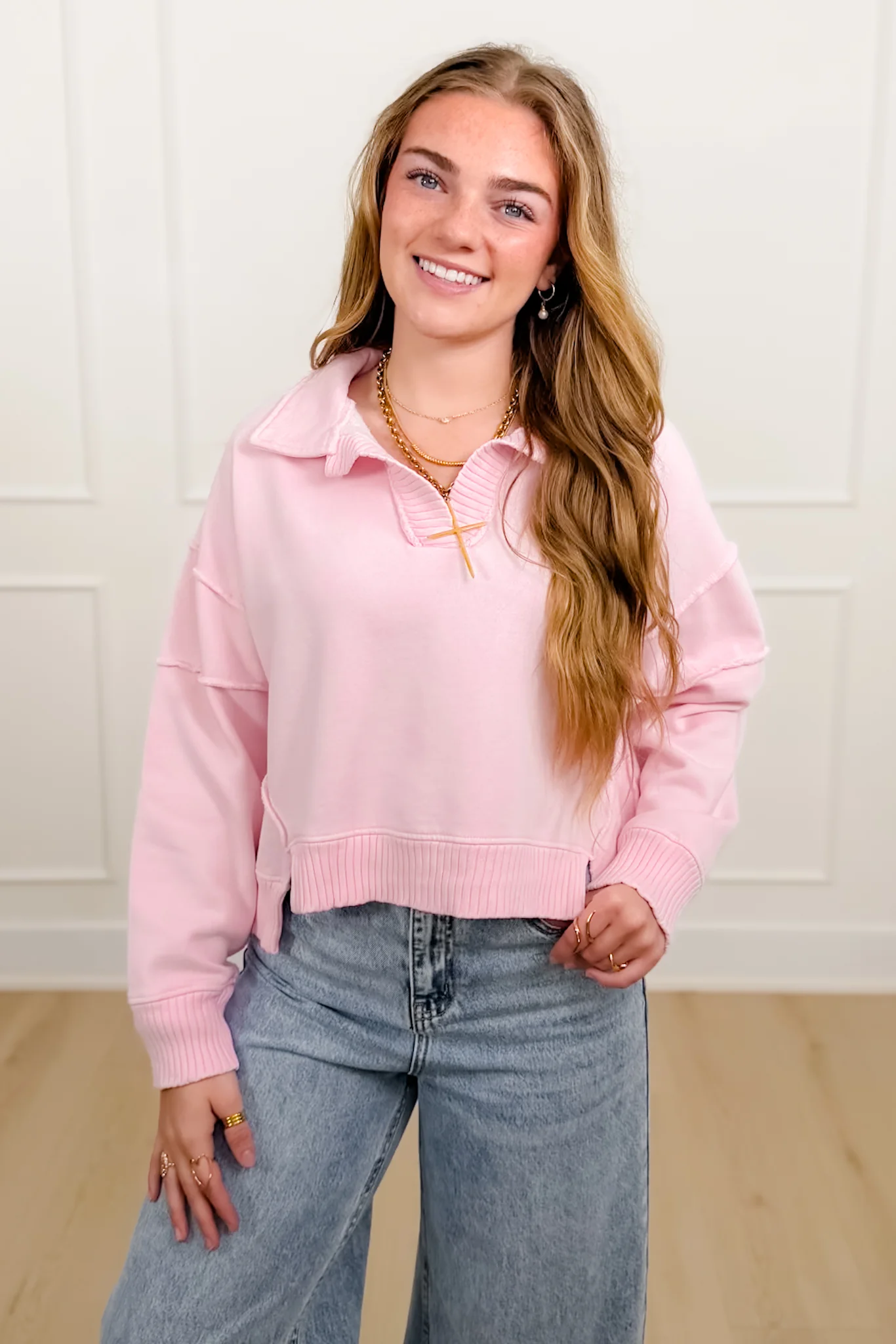 Mineral Wash Long Sleeve V Neck Sweatshirt - Image 3