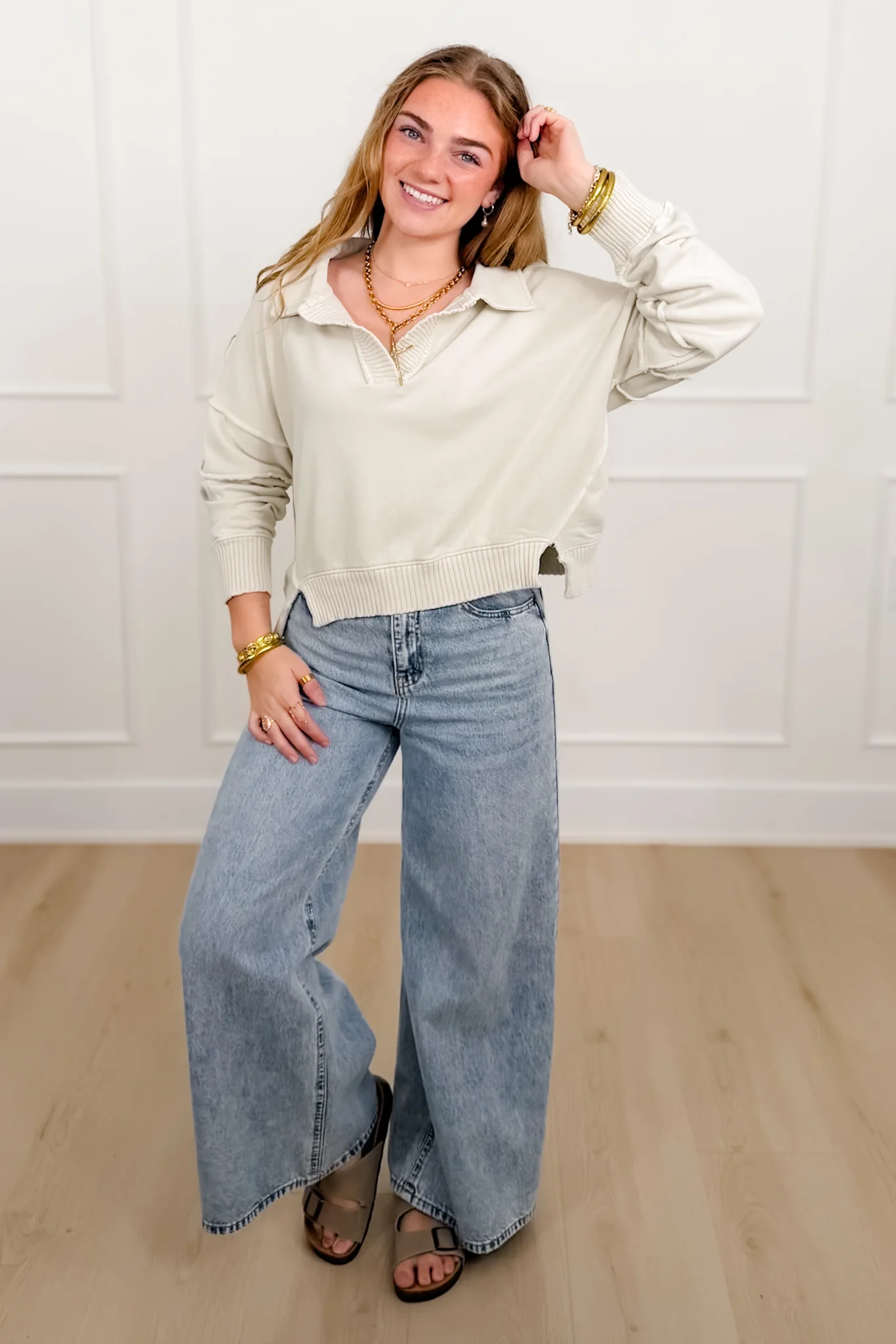 Mineral Wash Long Sleeve V Neck Sweatshirt - Image 4