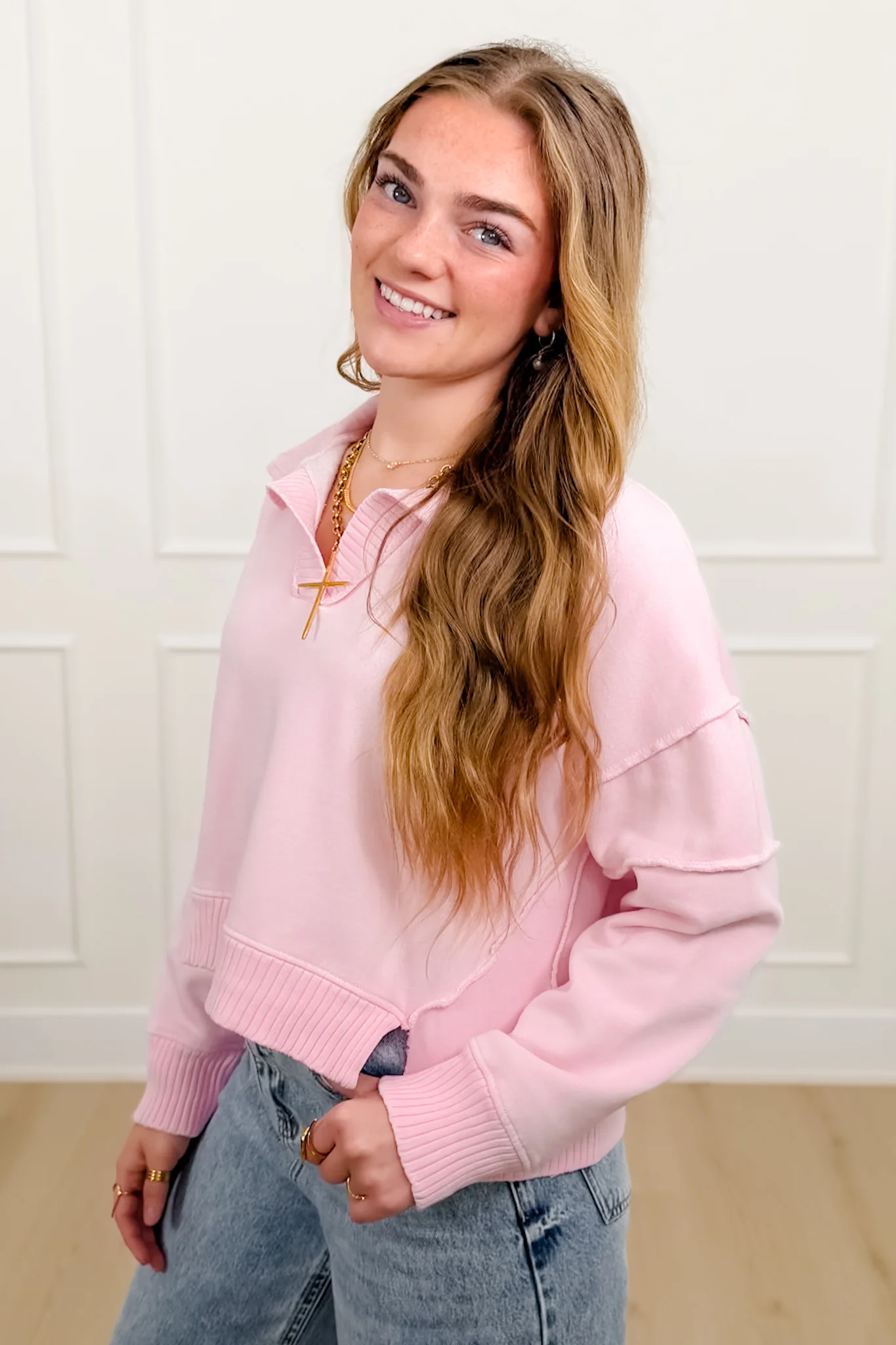 Mineral Wash Long Sleeve V Neck Sweatshirt - Image 5