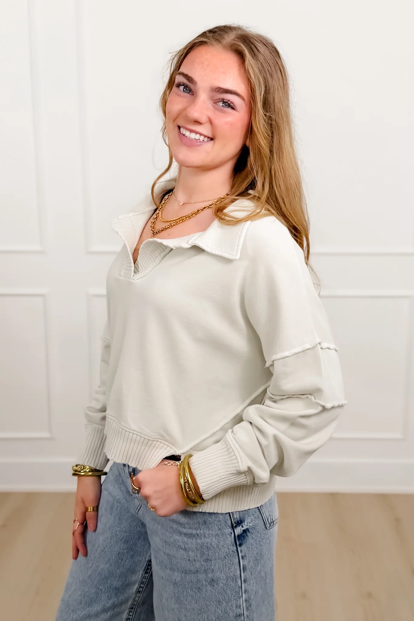 Mineral Wash Long Sleeve V Neck Sweatshirt - Image 6