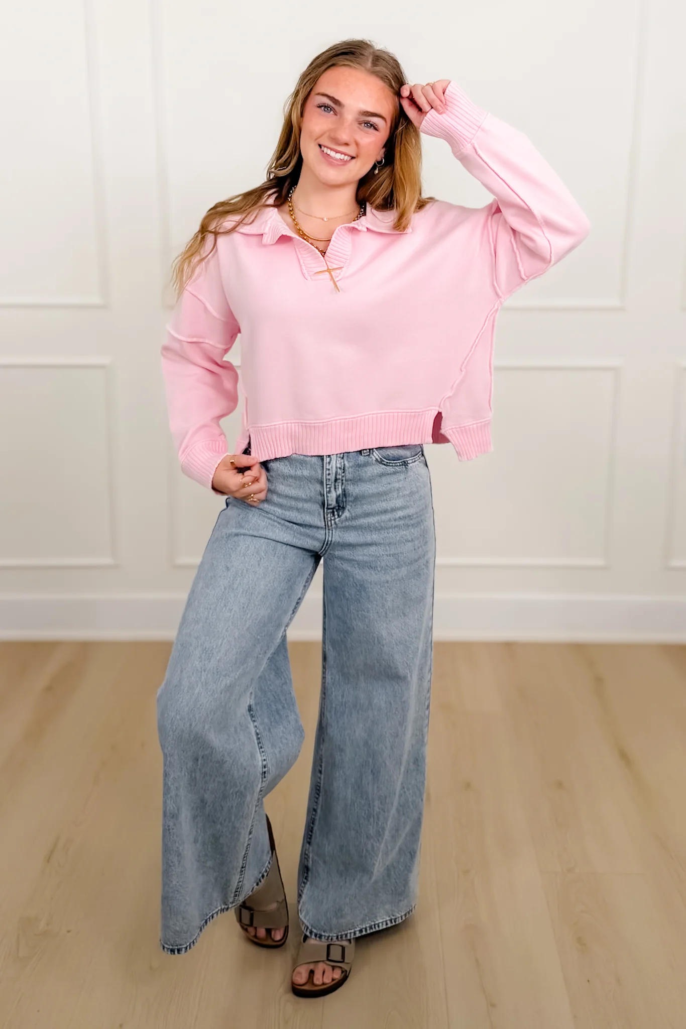 Mineral Wash Long Sleeve V Neck Sweatshirt - Image 8